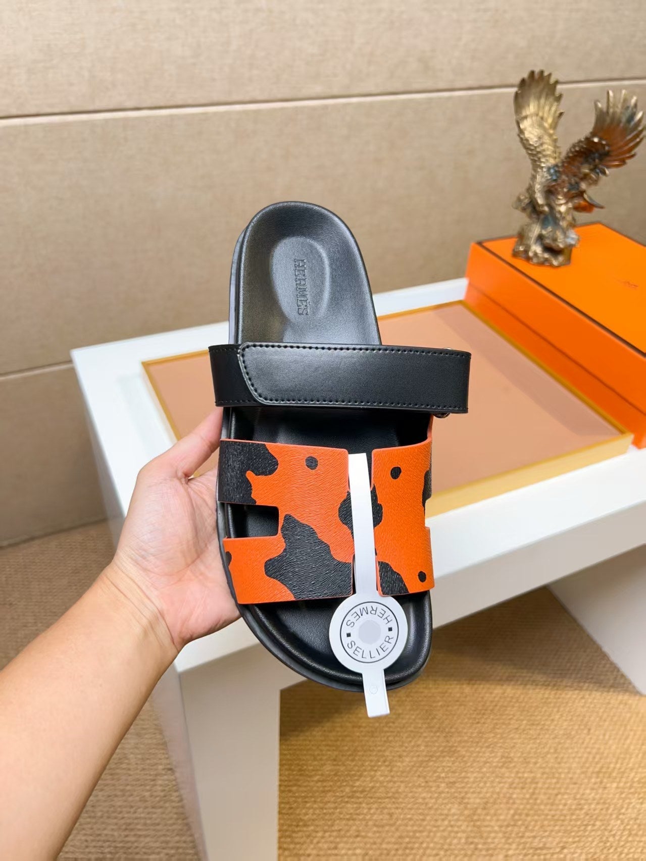 HM Men's Izmir Slide Orange Black Calfskin 744002