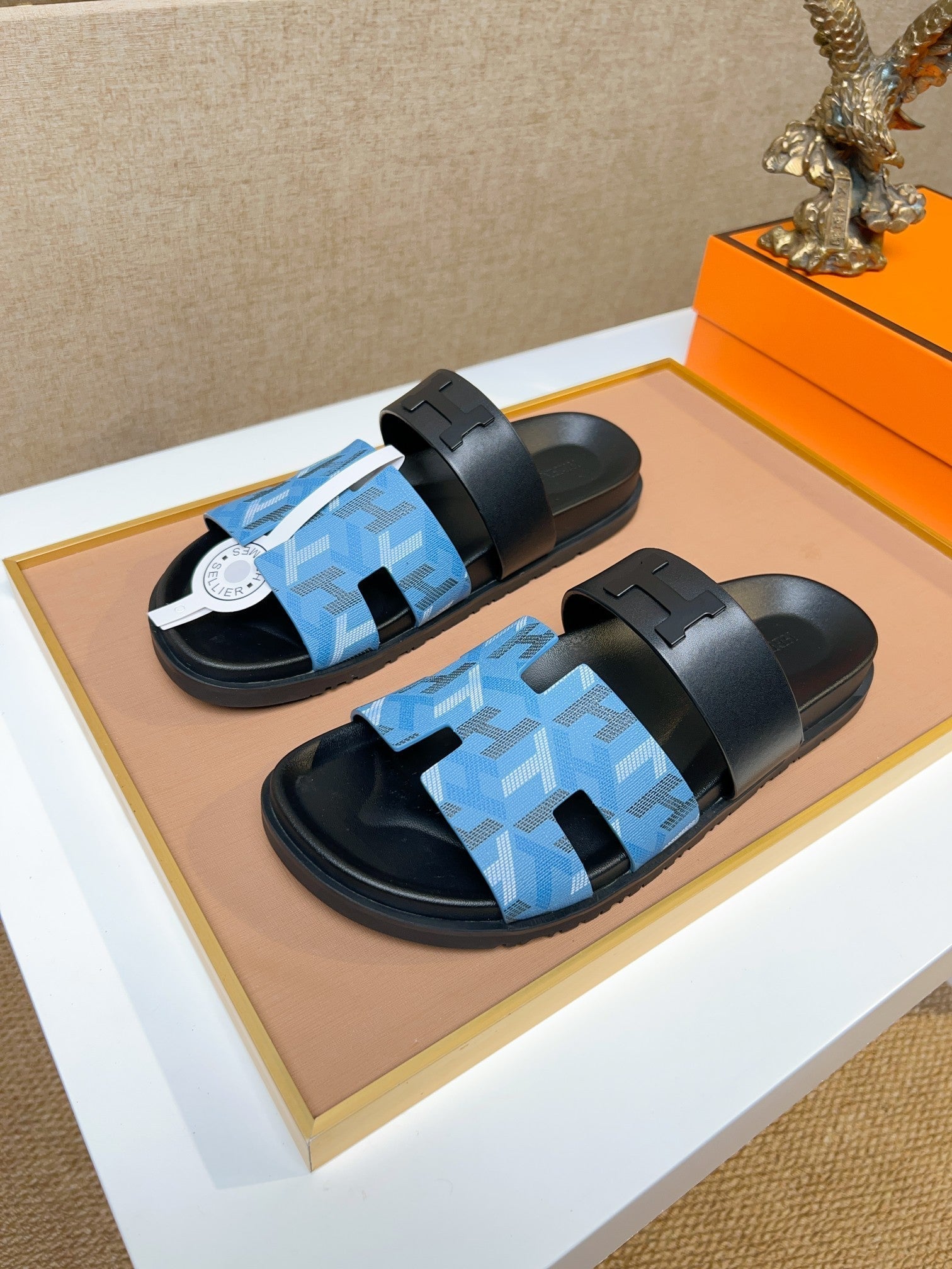 HM Men's Chypre Slide Blue Calfskin 748424