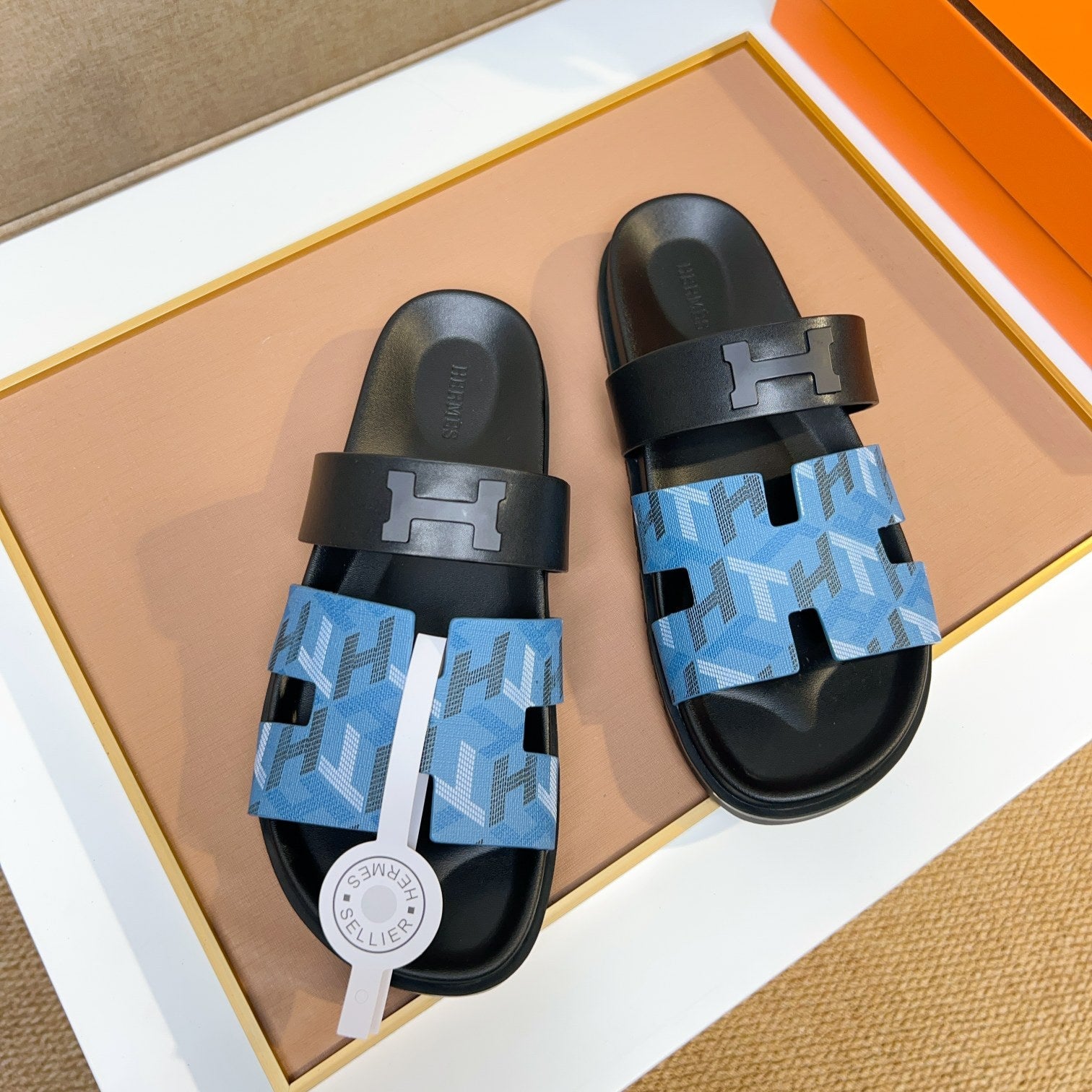 HM Men's Chypre Slide Blue Calfskin 748424