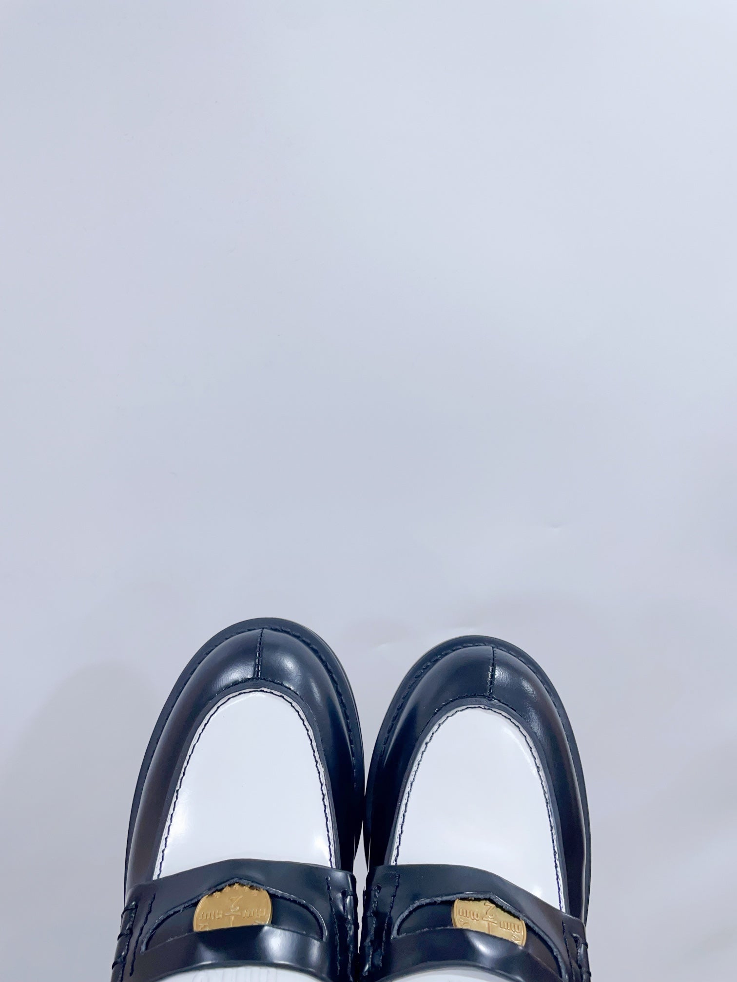Miu Loafers Black And White cowhide