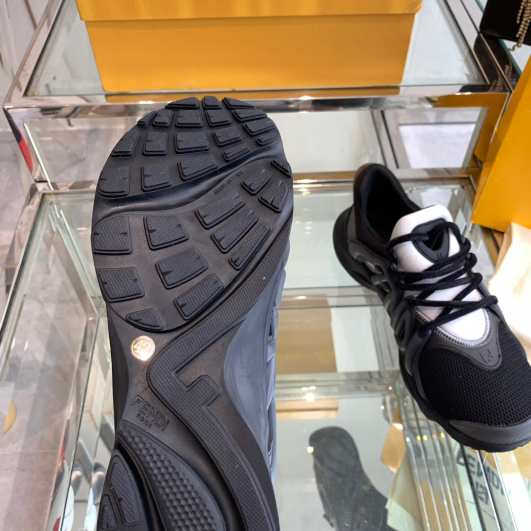 FENDI TAG SNEAKER IN BLACK MESH AND RUBBER