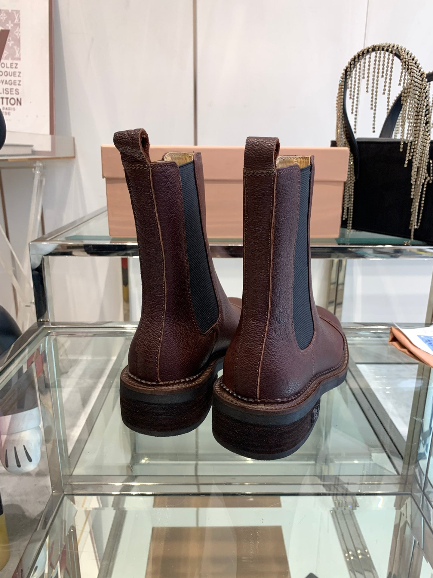 Miu Short Boots Brown Earth Vegetable Blended Cowhide