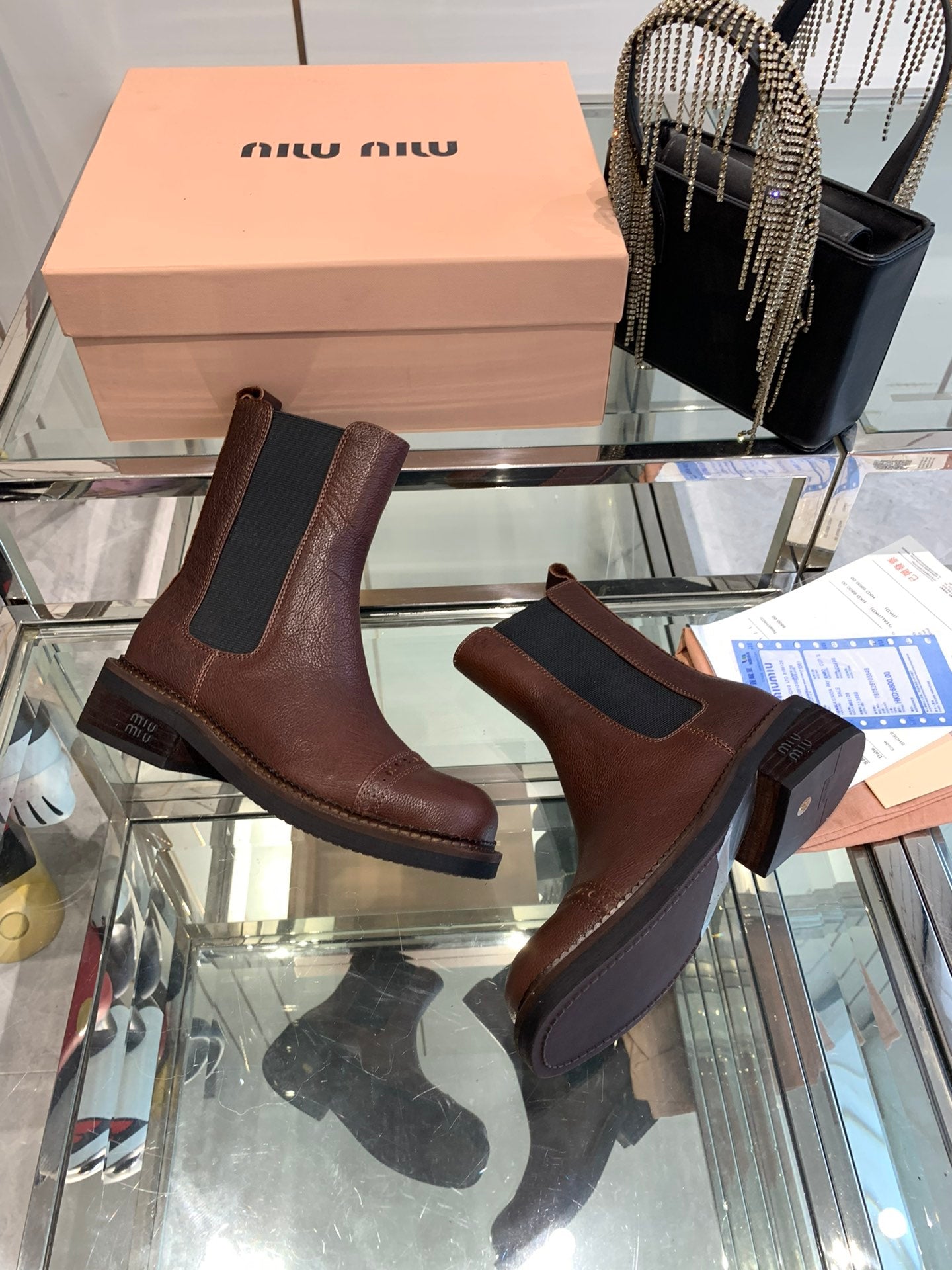 Miu Boots Brown Earth Vegetable Blended Cowhide