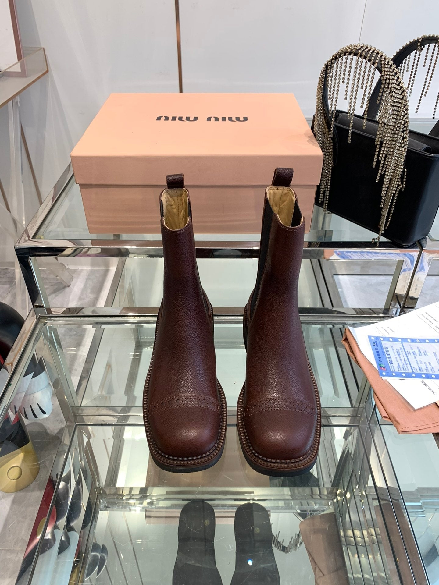 Miu Boots Brown Earth Vegetable Blended Cowhide