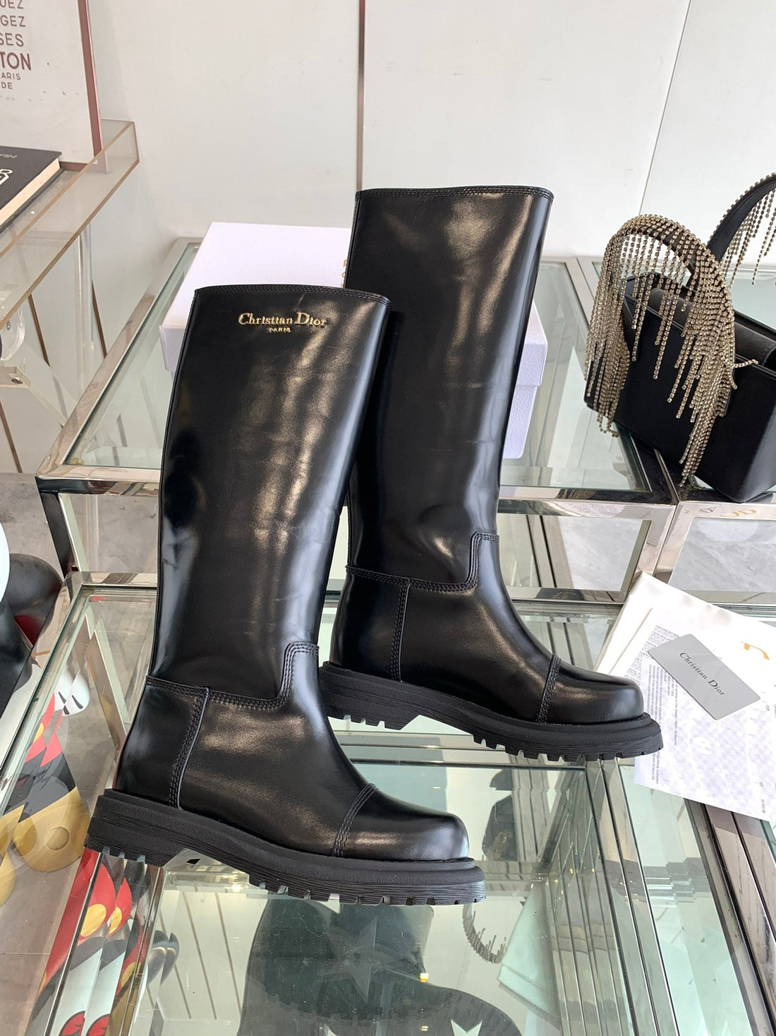 CD Diorebel Boot Glossy Black Calfskin