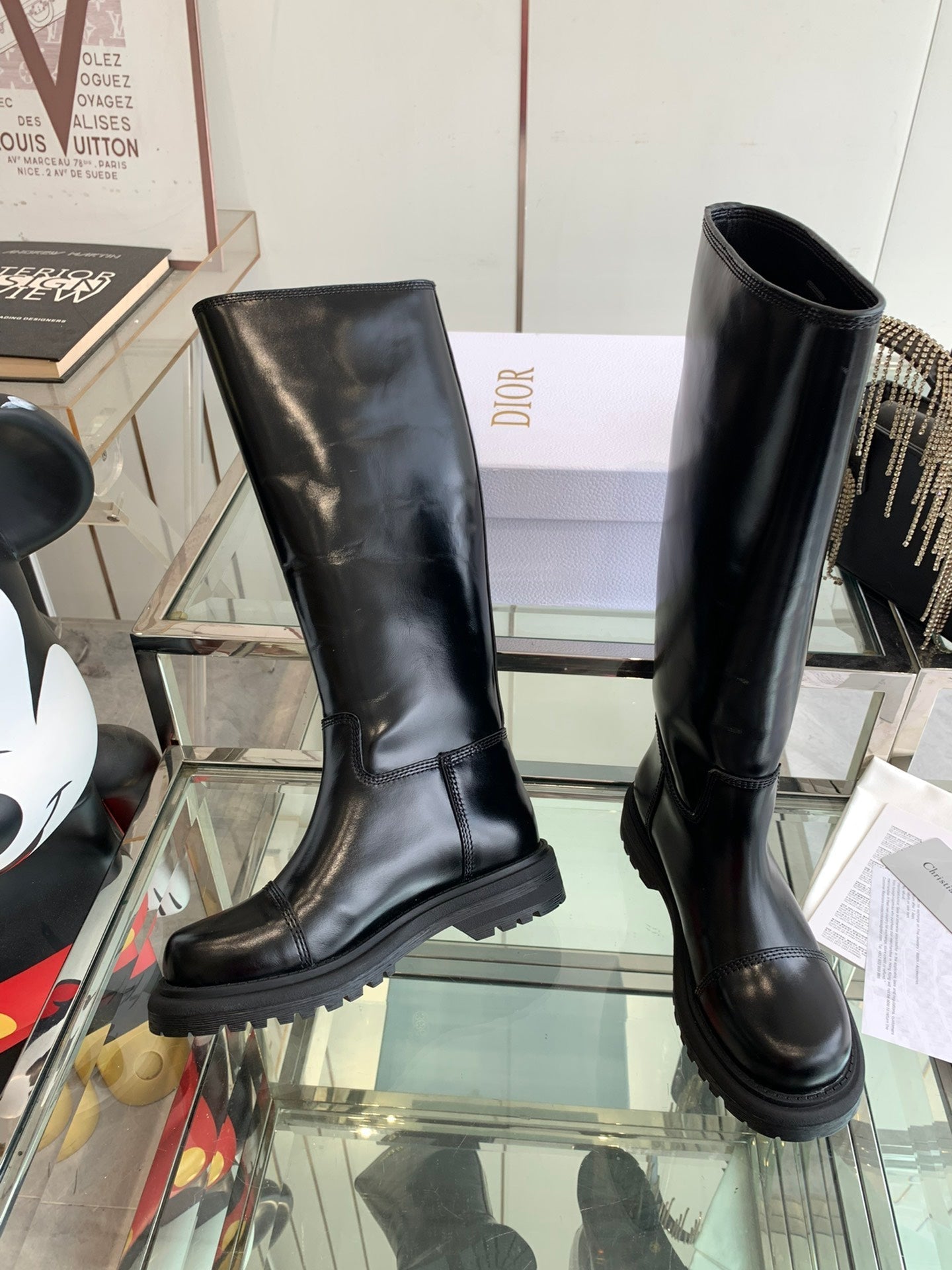 CD Diorebel Boot Glossy Black Calfskin