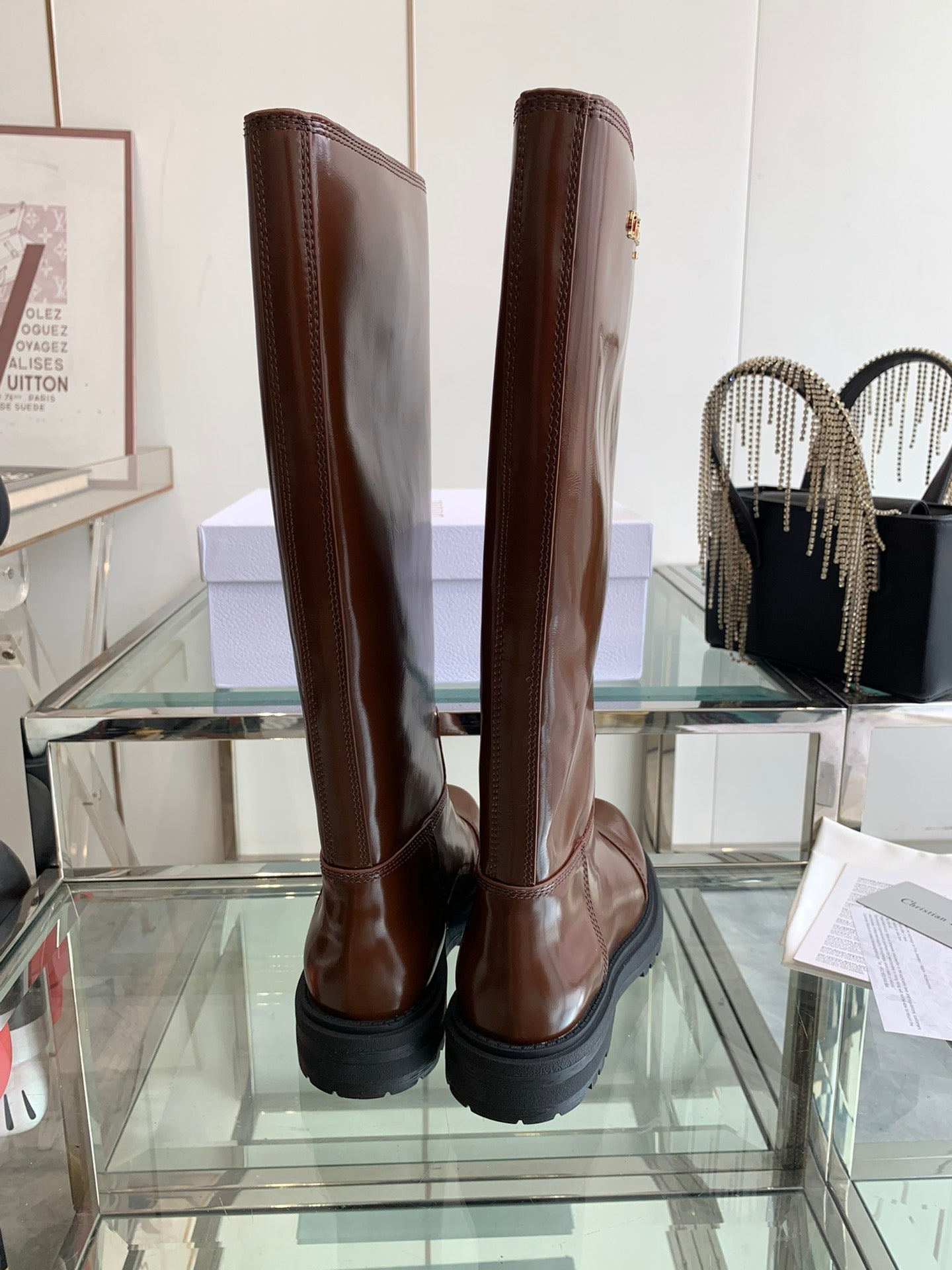 CD Diorebel Boot Glossy Brown Calfskin