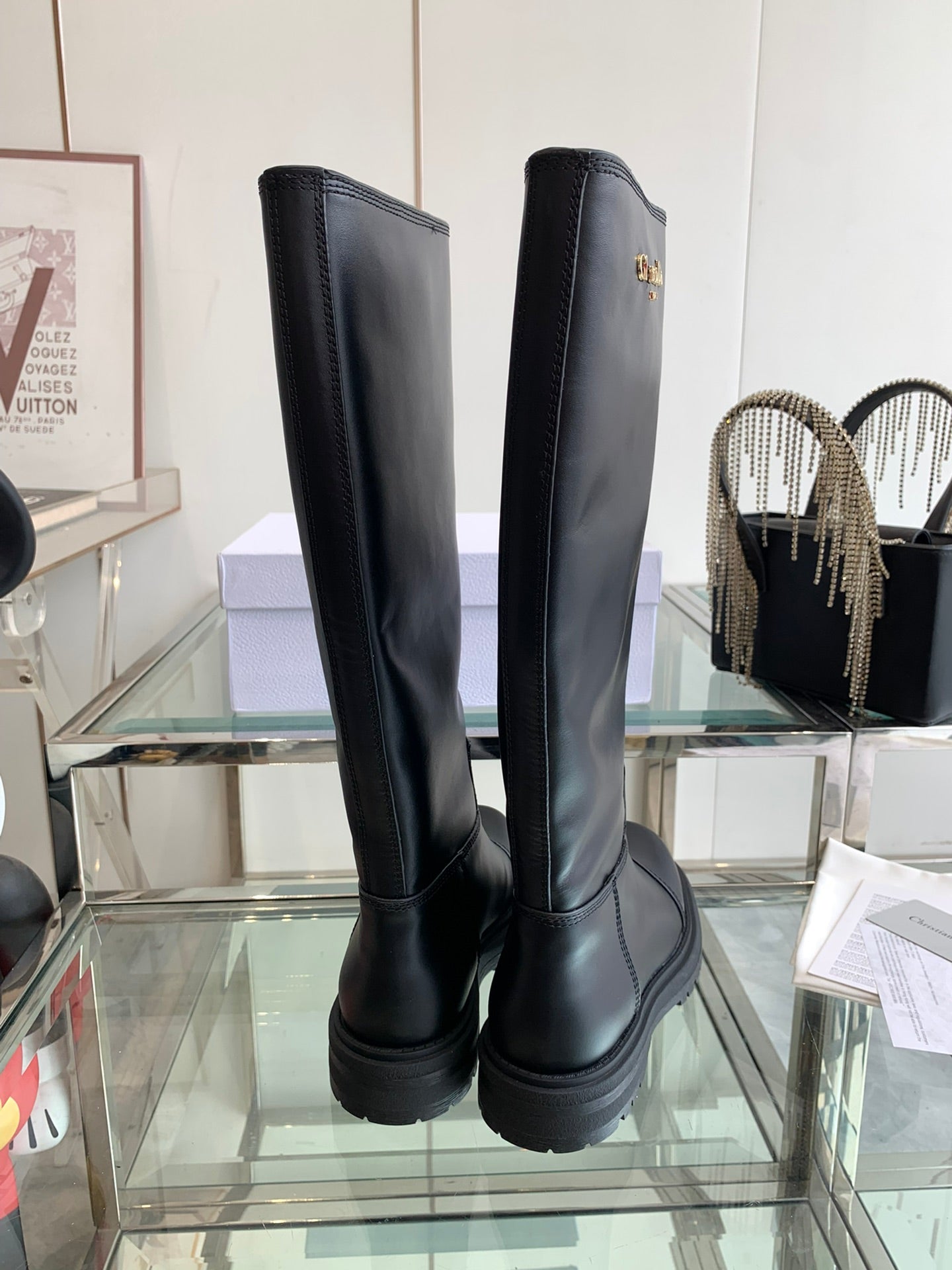 CD Diorebel Boot Plain Black Calfskin