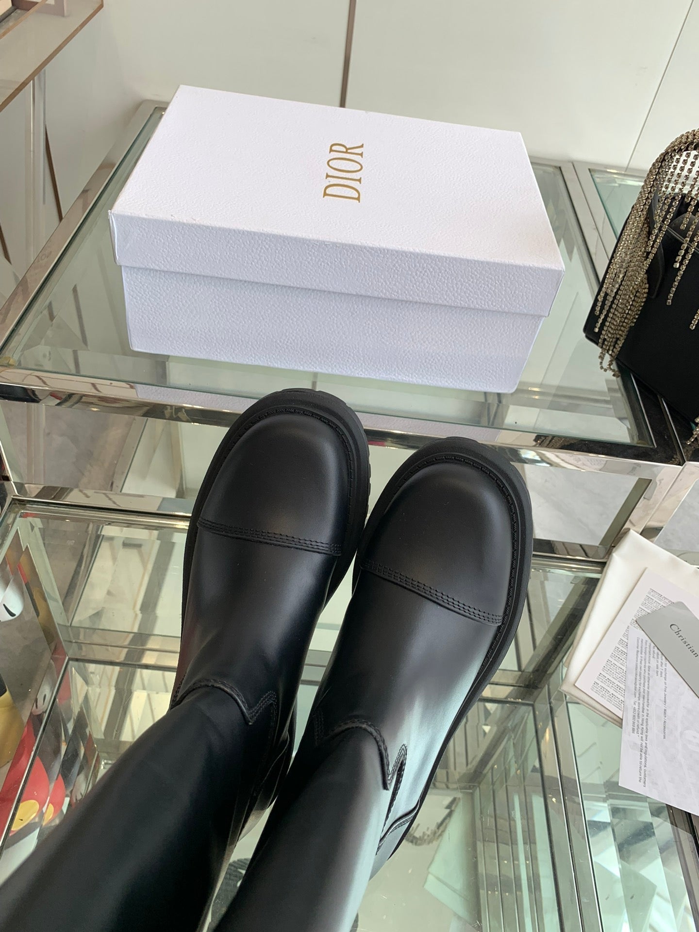 CD Diorebel Boot Plain Black Calfskin