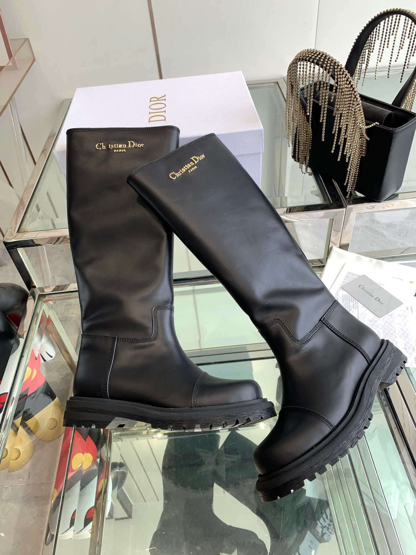 CD Diorebel Boot Plain Black Calfskin