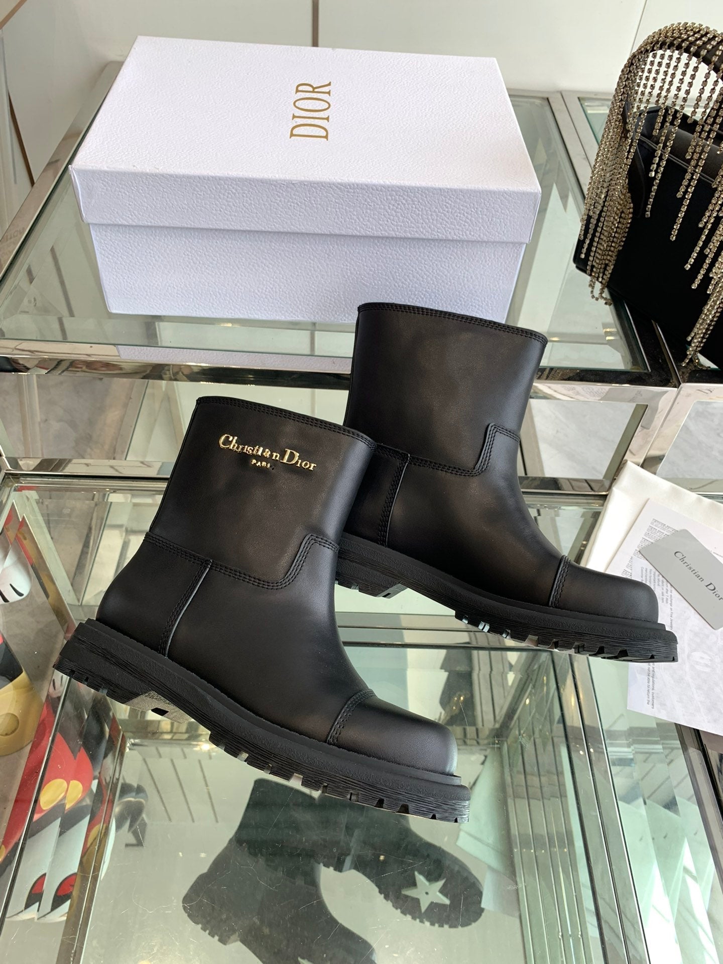 CD Ankle Boot Plain Black Calfskin