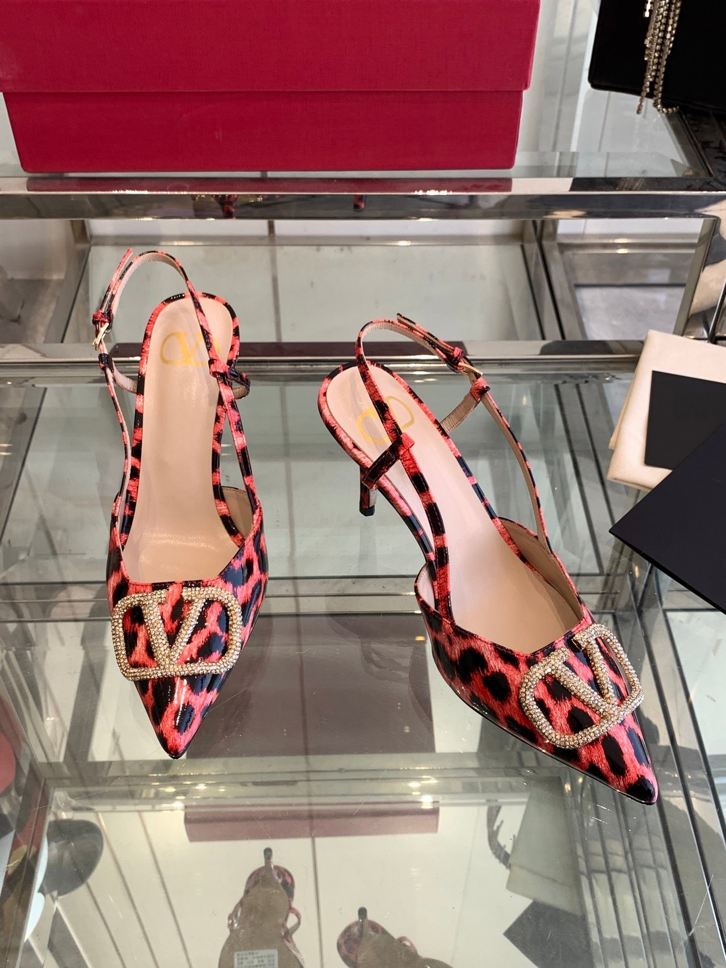 VT 25 High Heels Slingbacks Red Leopard Cowhide 292346