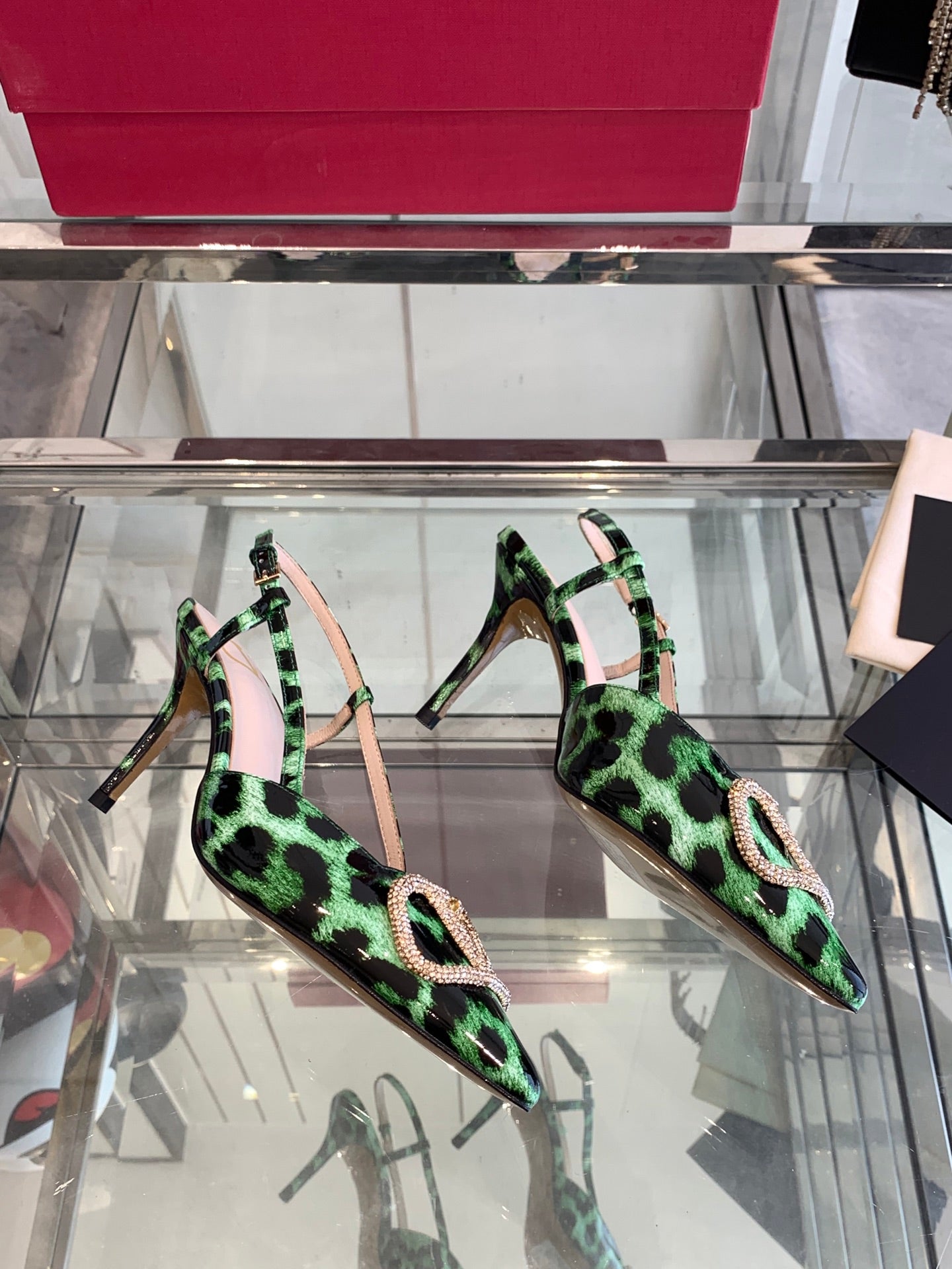 VT 25 High Heels Slingbacks Green Leopard Cowhide 292347