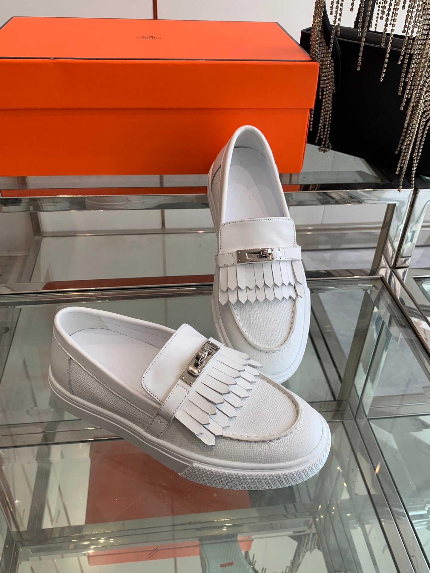 HM Game Slip-on Sneaker White With Tassel Calfskin 292305