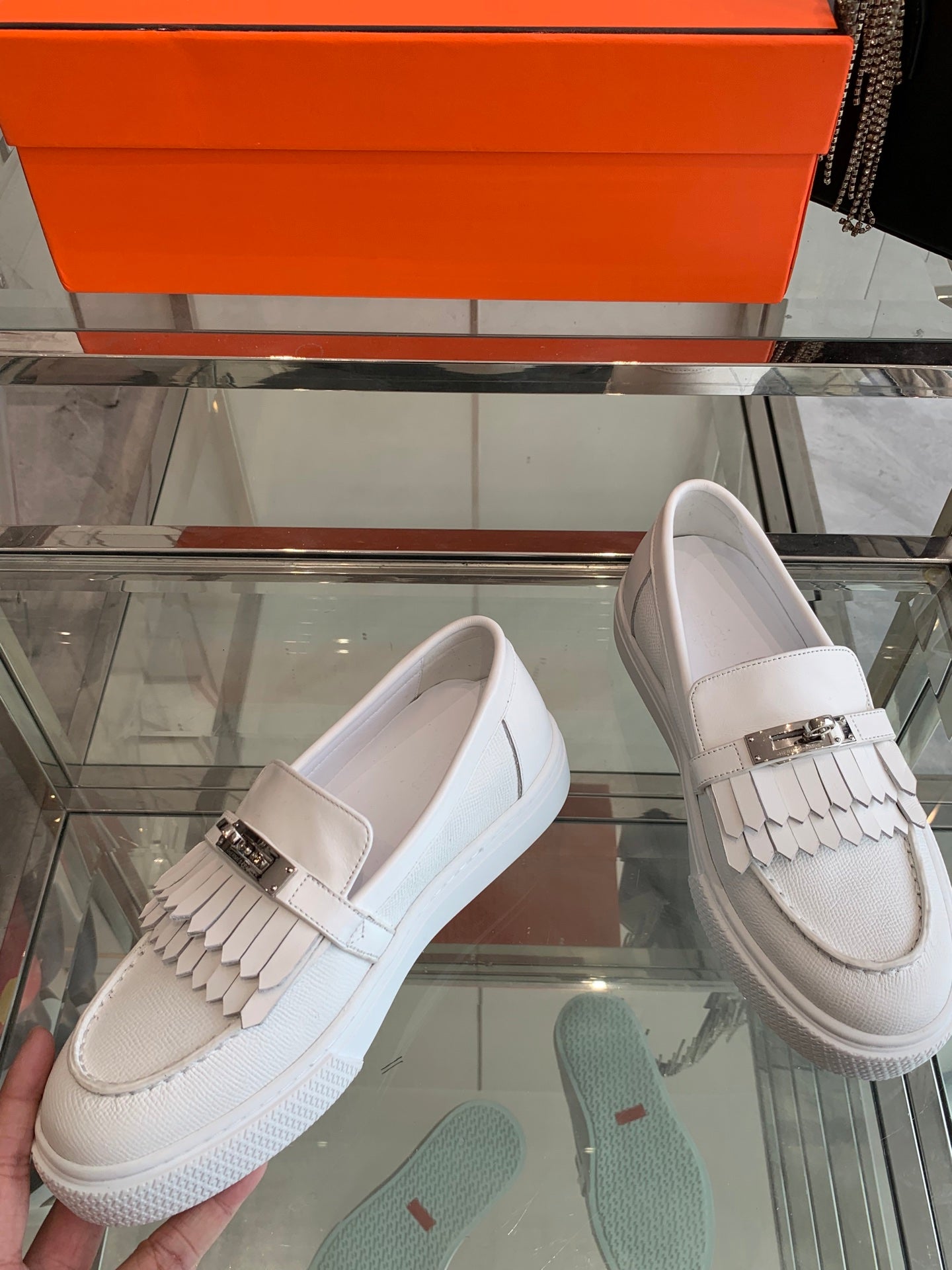 HM Game Slip-on Sneaker White With Tassel Calfskin 292305