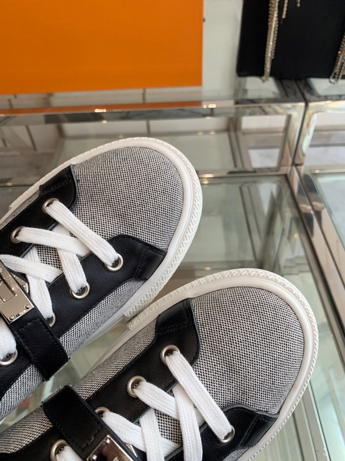 HM Day Sneaker Black Mix Gray Canvas Calfskin 291812