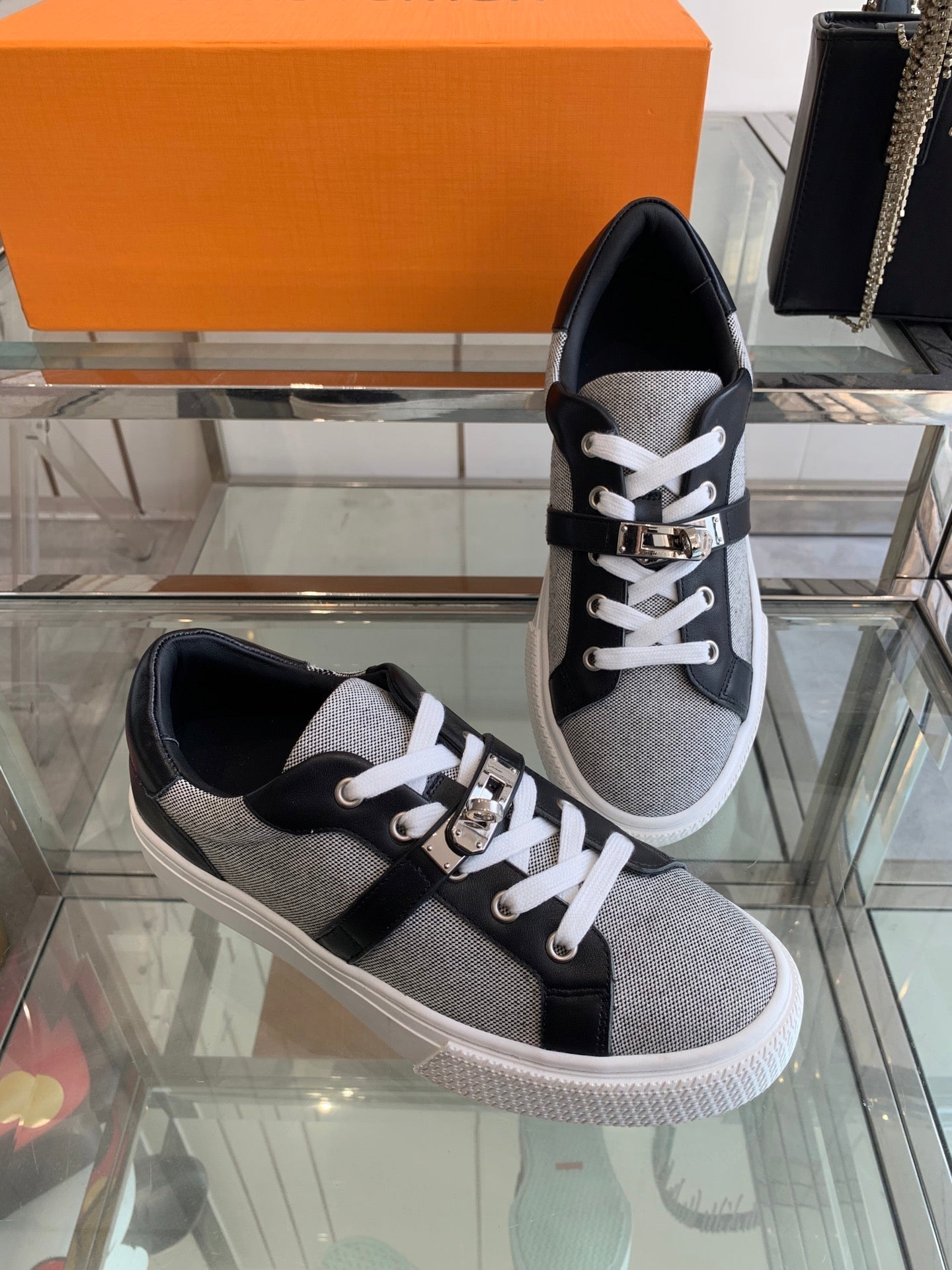 HM Day Sneaker Black Mix Gray Canvas Calfskin 291812