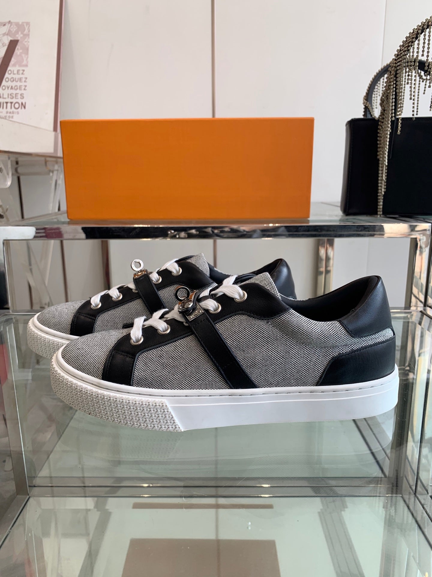 HM Day Sneaker Black Mix Gray Canvas Calfskin 291812