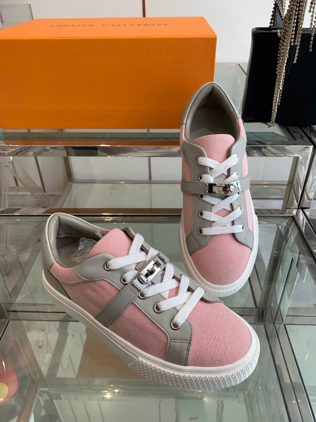 HM Day Sneaker  Pink Mix Gray Canvas Calfskin 291816