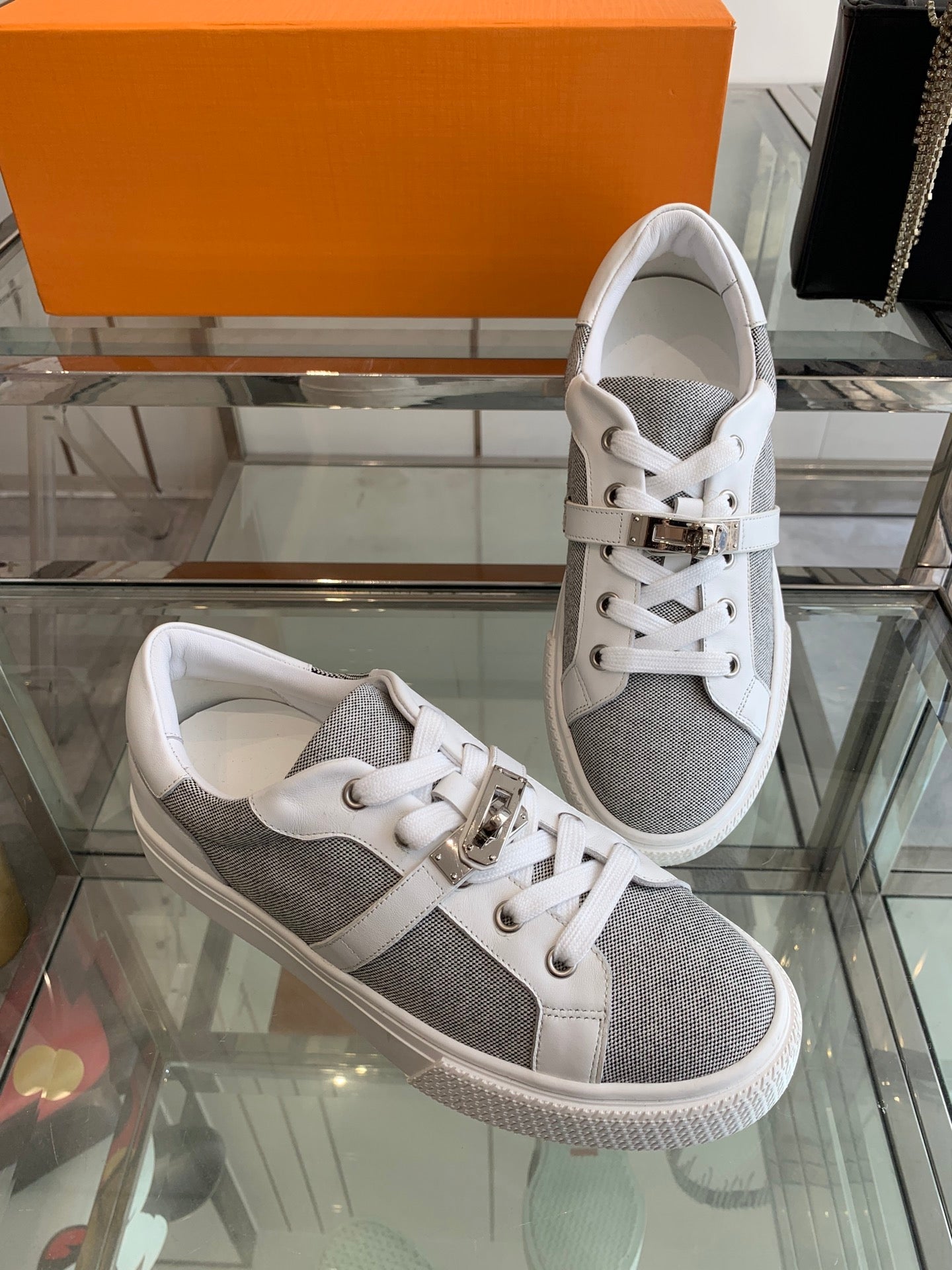 HM Day Sneaker  White Mix Gray Canvas Calfskin 291817