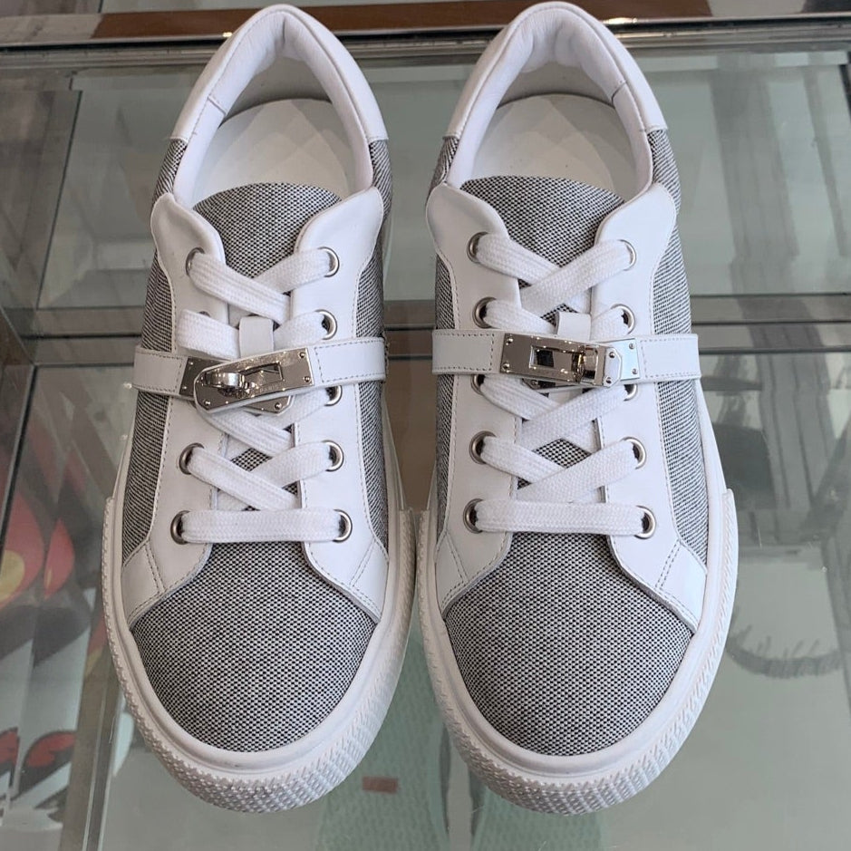 HM Day Sneaker  White Mix Gray Canvas Calfskin 291817