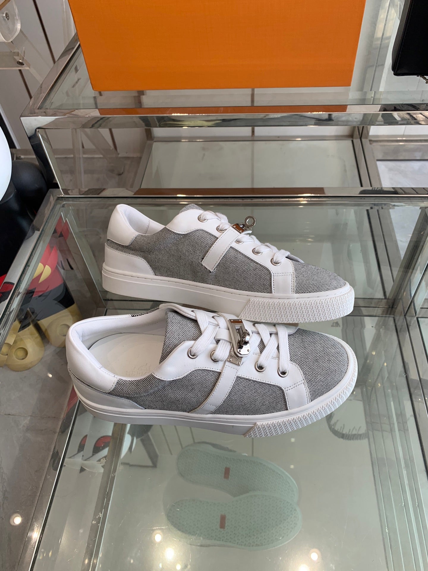 HM Day Sneaker  White Mix Gray Canvas Calfskin 291817