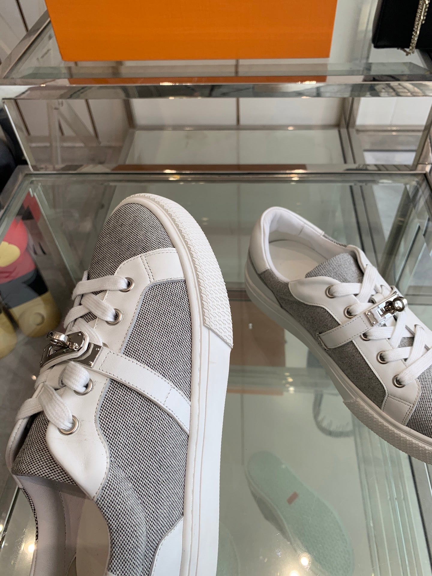 HM Day Sneaker  White Mix Gray Canvas Calfskin 291817