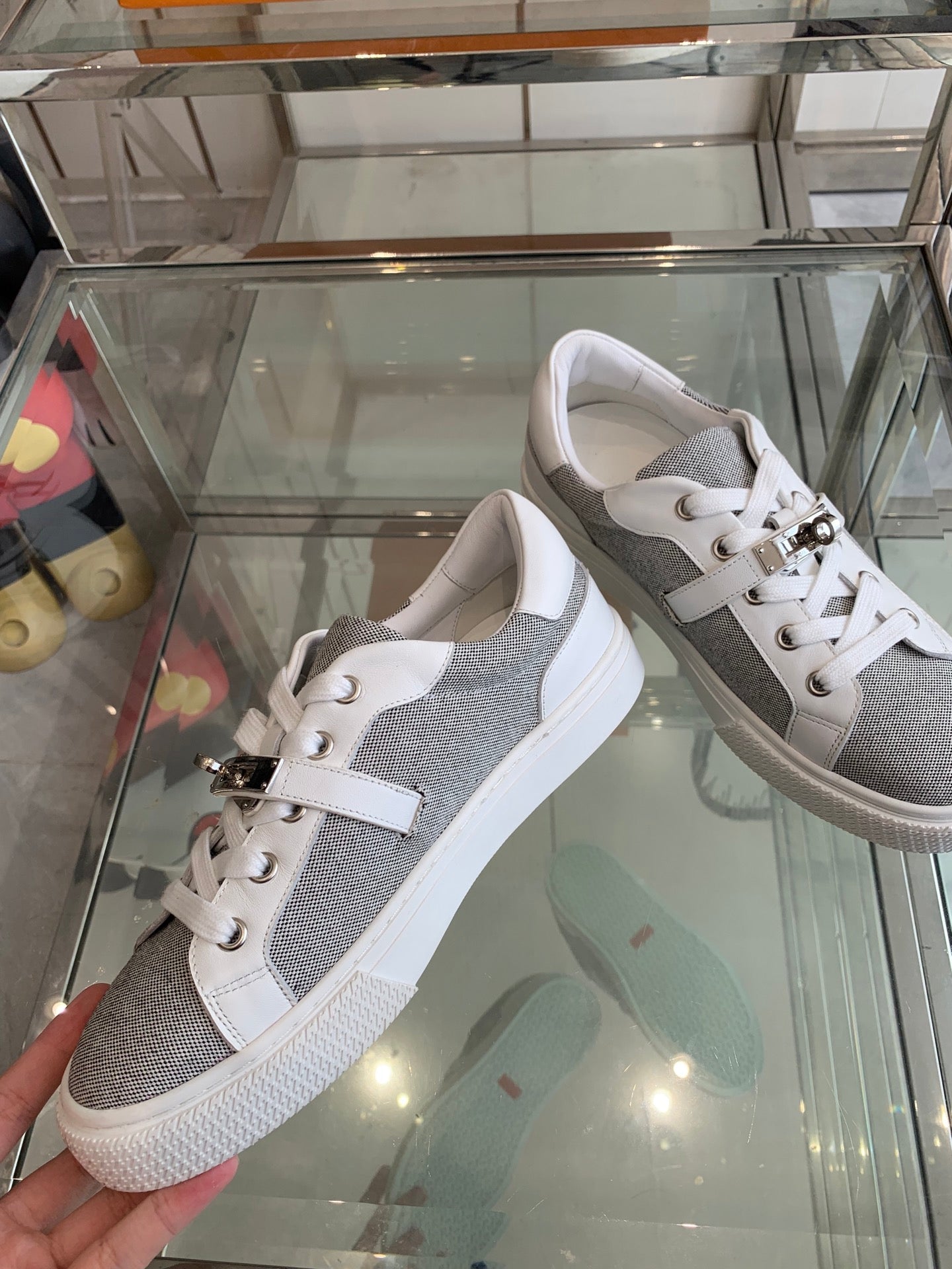 HM Day Sneaker  White Mix Gray Canvas Calfskin 291817