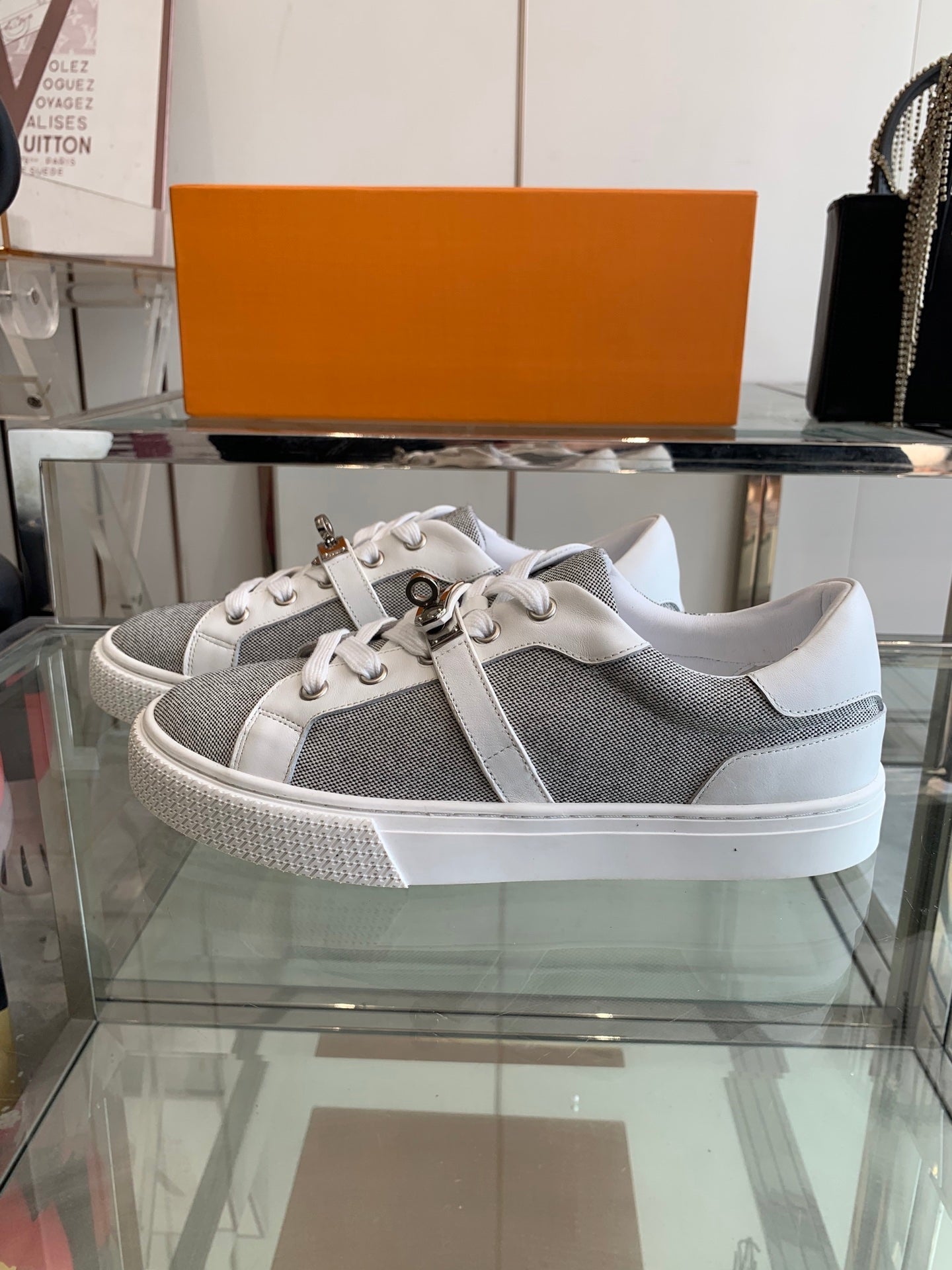 HM Day Sneaker  White Mix Gray Canvas Calfskin 291817