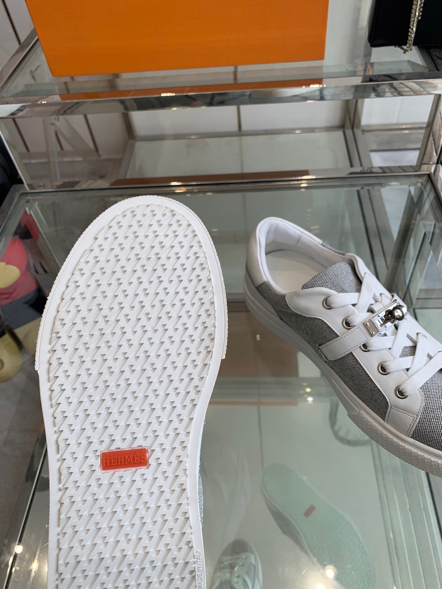 HM Day Sneaker  White Mix Gray Canvas Calfskin 291817