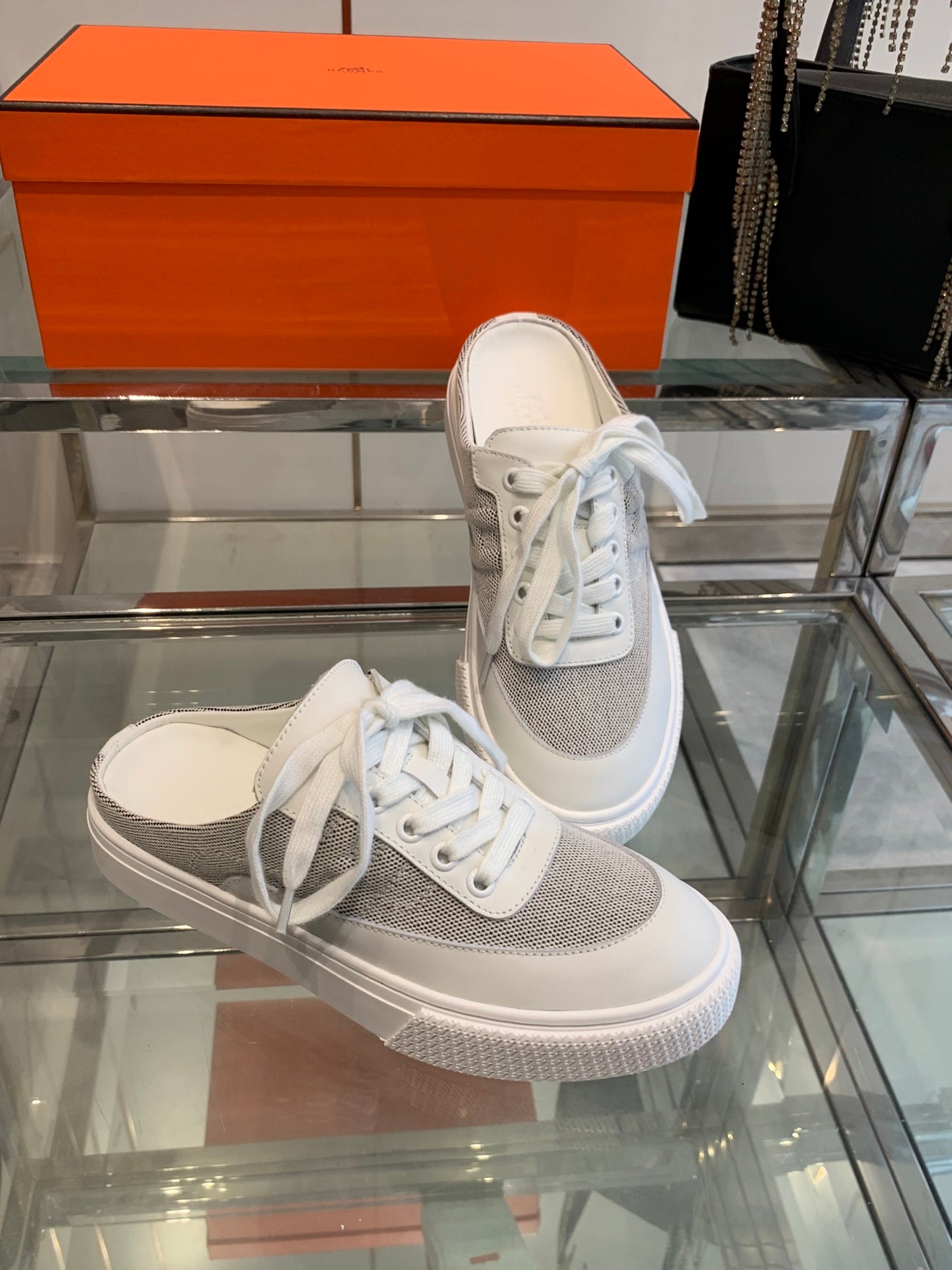 HM Keep Sneaker Gray mix White Canvas Calfskin 291839