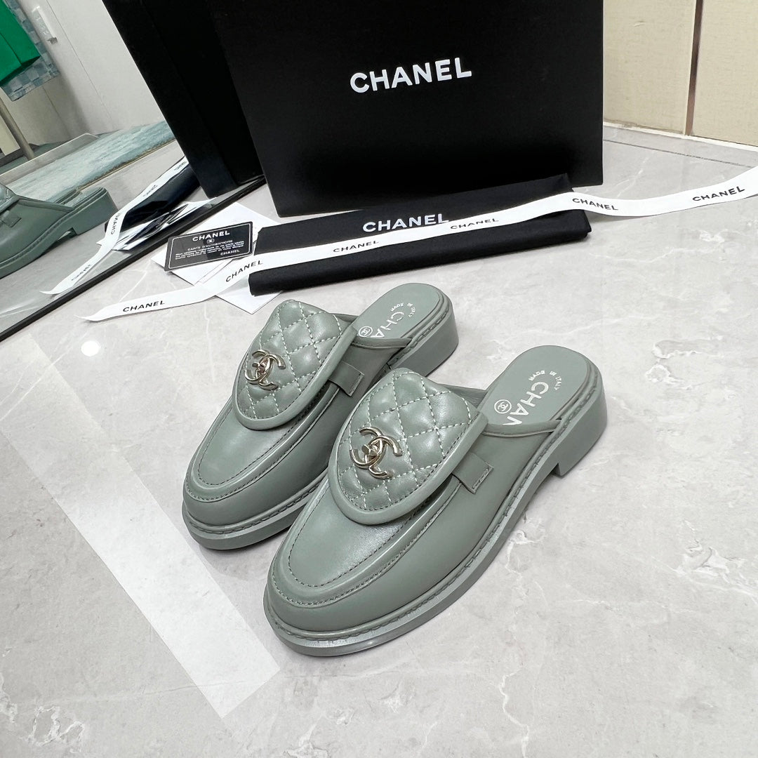 CC Mule Grey Quilted Calfskin