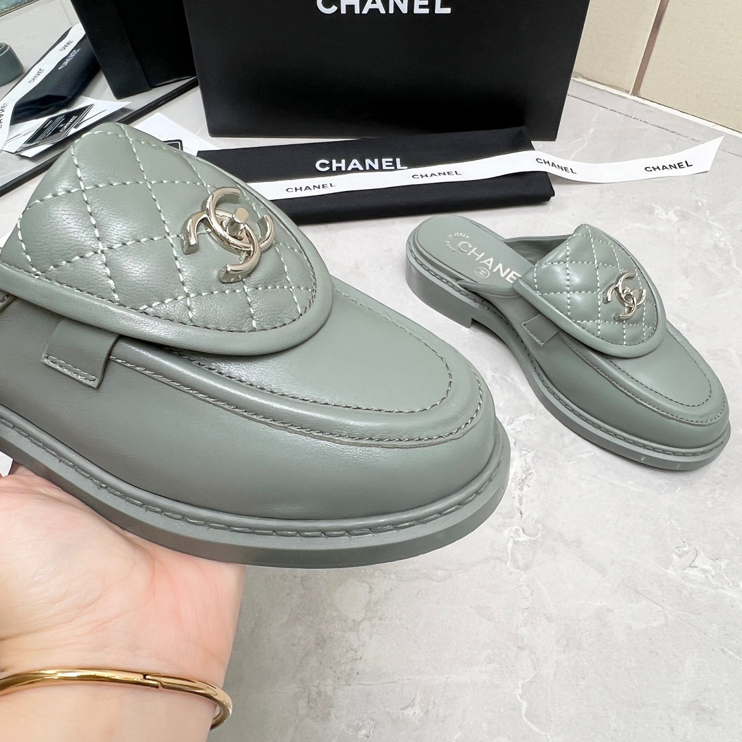 CC Mule Grey Quilted Calfskin