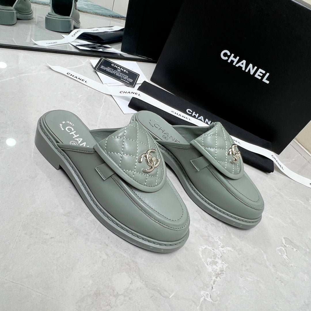 CC Mule Grey Quilted Calfskin