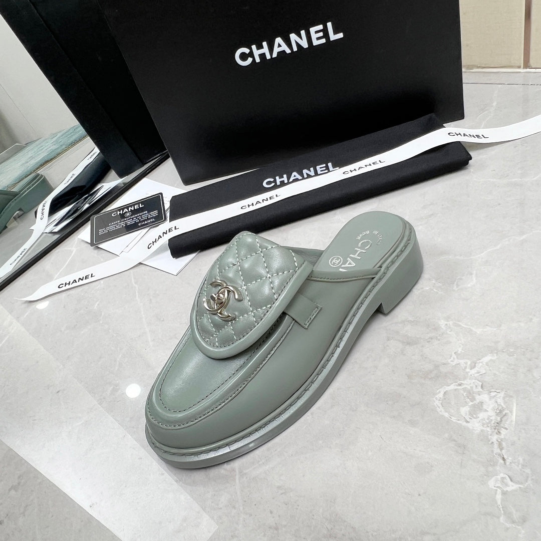 CC Mule Grey Quilted Calfskin