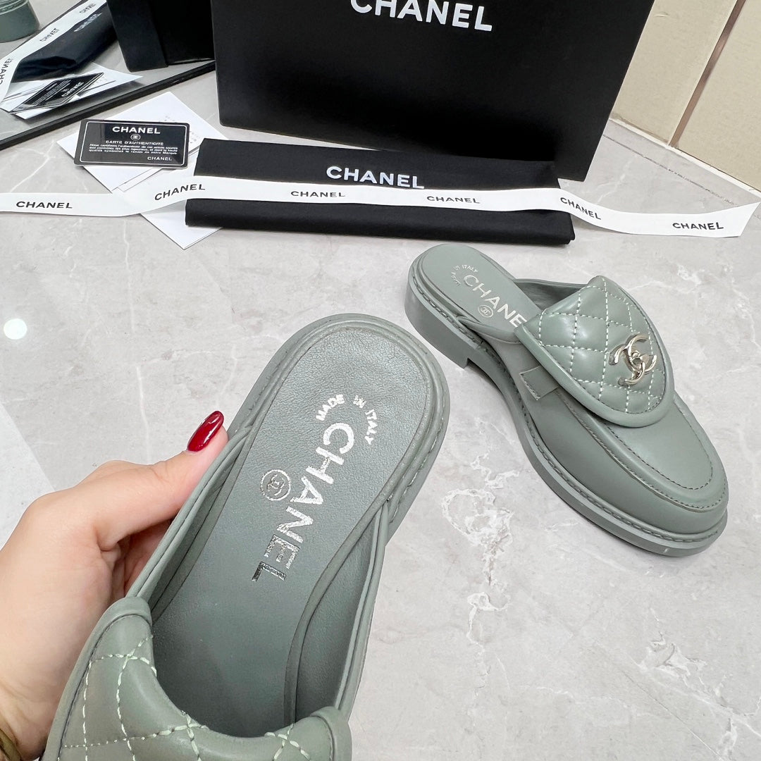 CC Mule Grey Quilted Calfskin