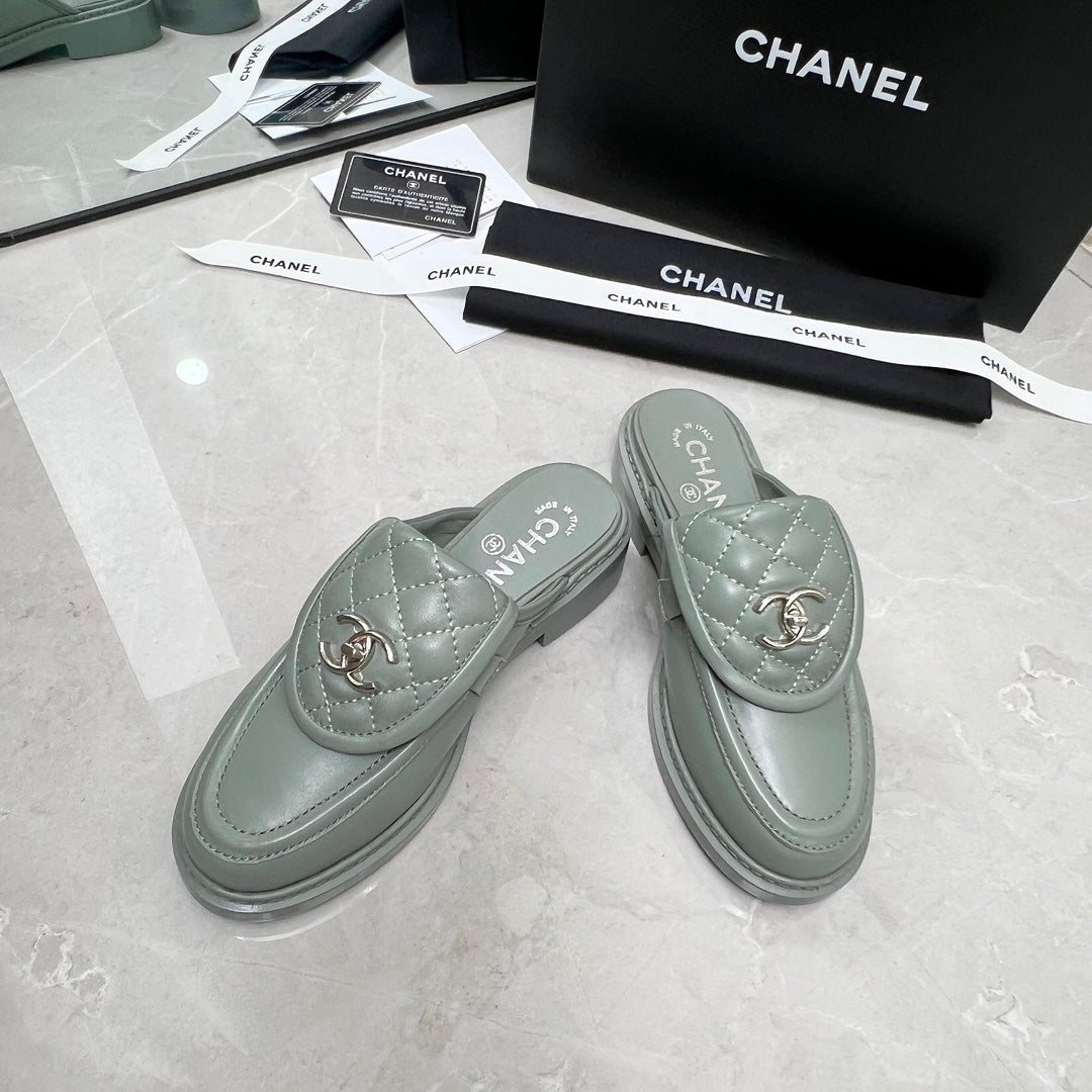 CC Mule Grey Quilted Calfskin