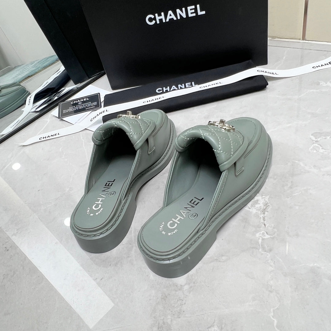 CC Mule Grey Quilted Calfskin