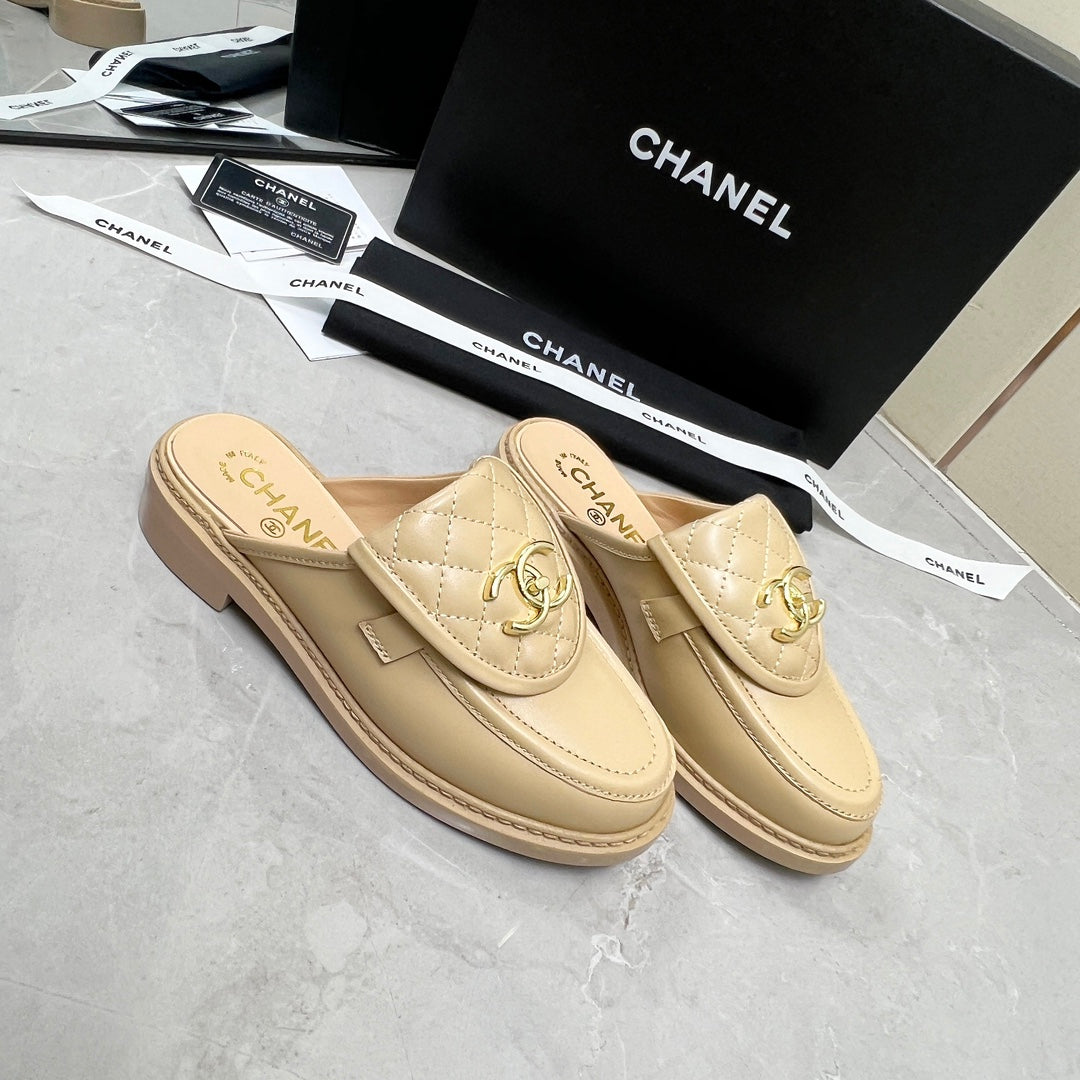 CC Mule Beige Quilted Calfskin