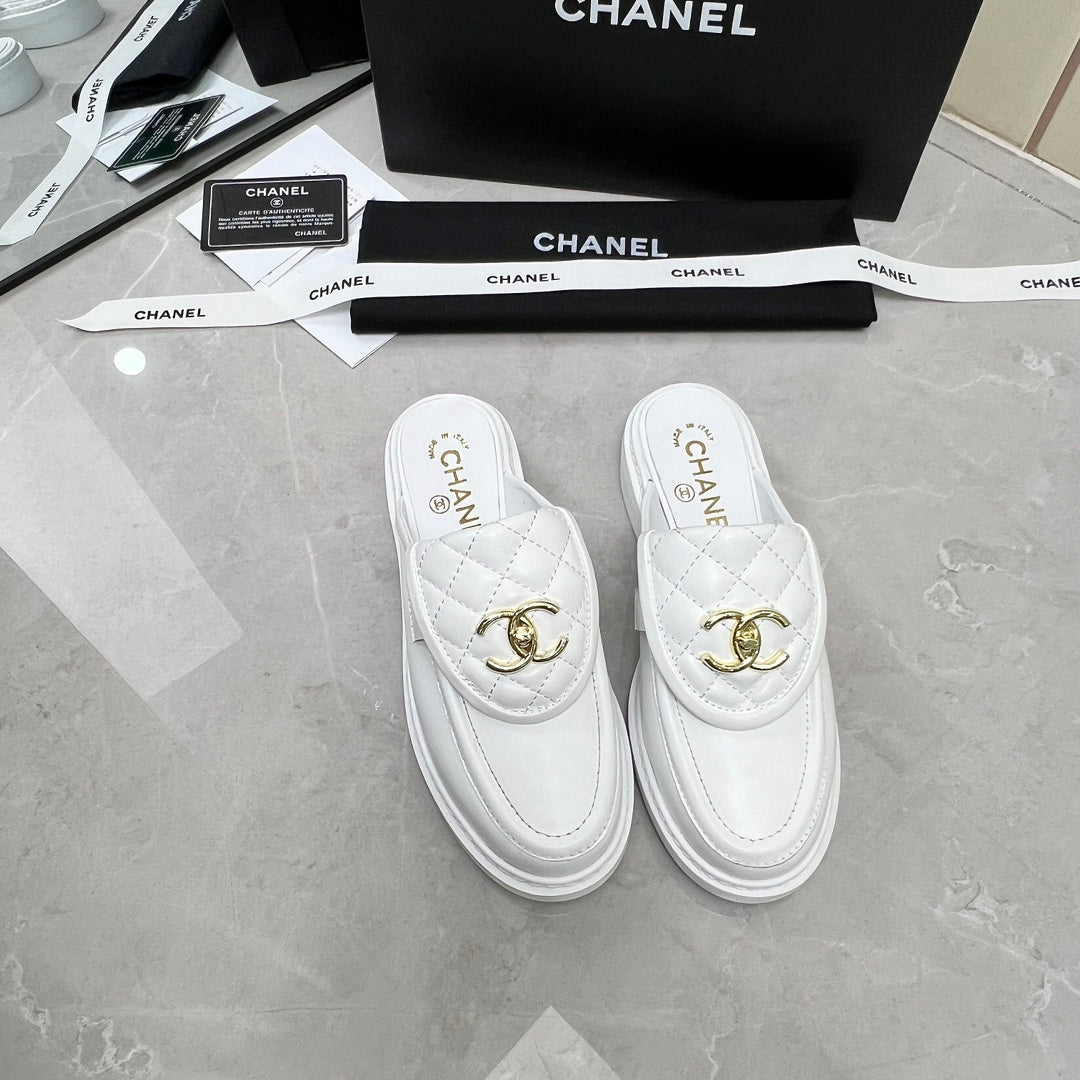 CC Mule White Quilted Calfskin