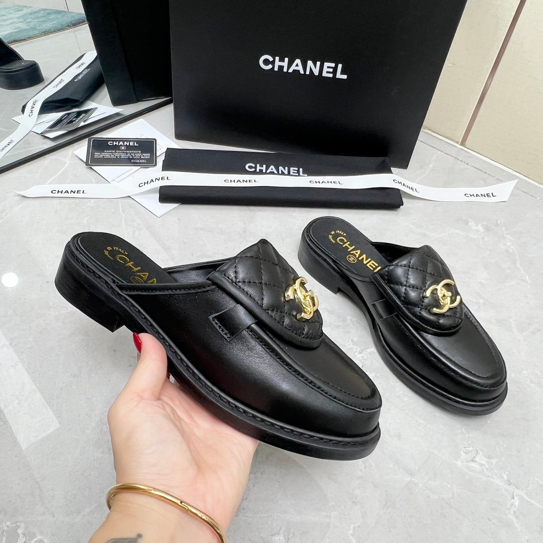 CC Mule Black Quilted Calfskin