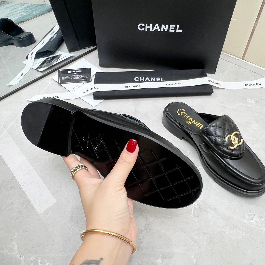 CC Mule Black Quilted Calfskin