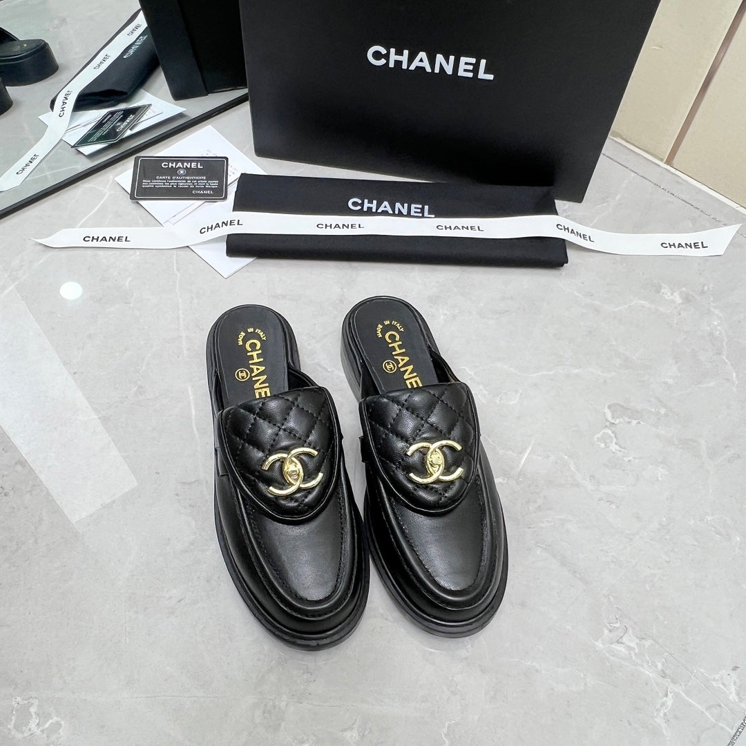 CC Mule Black Quilted Calfskin