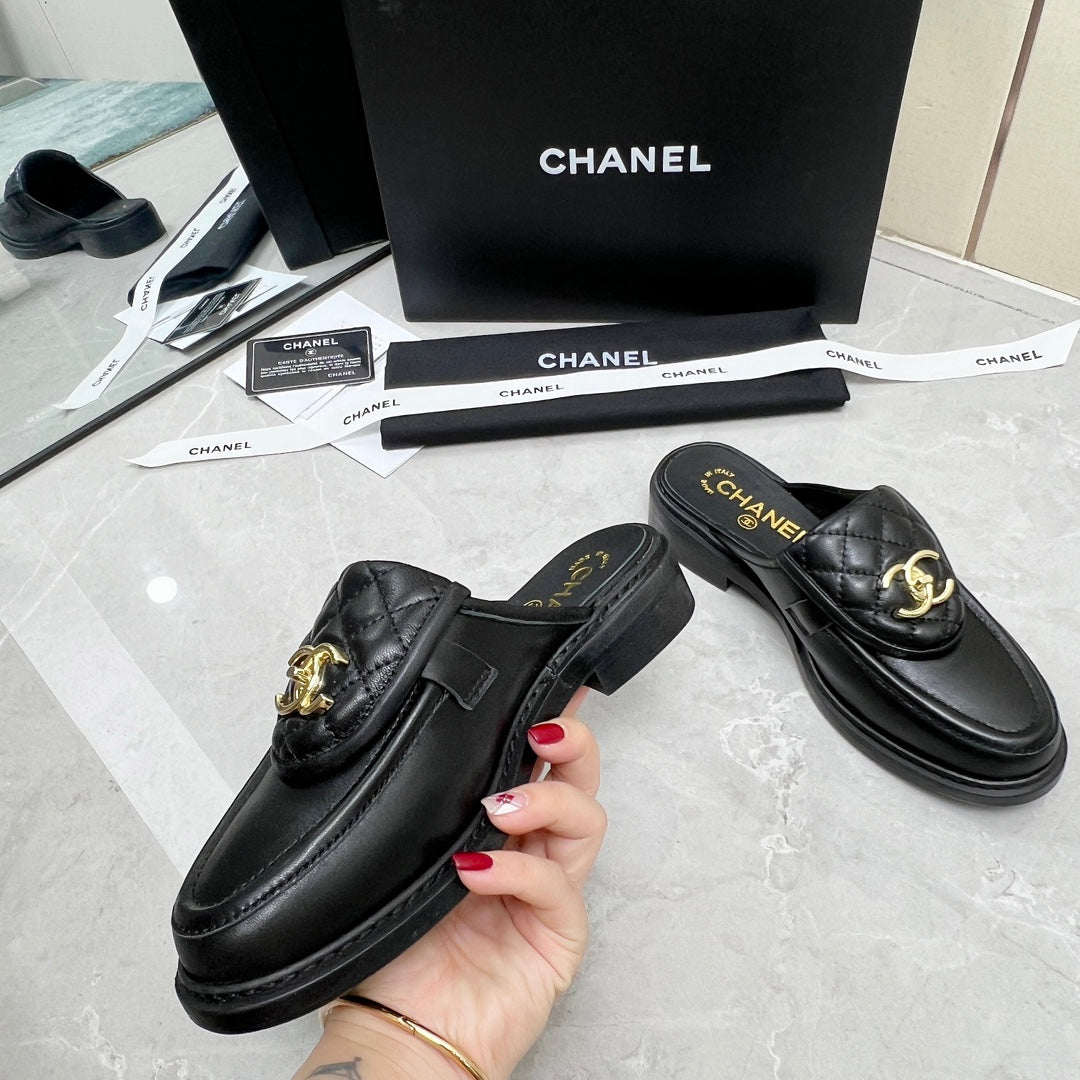 CC Mule Black Quilted Calfskin