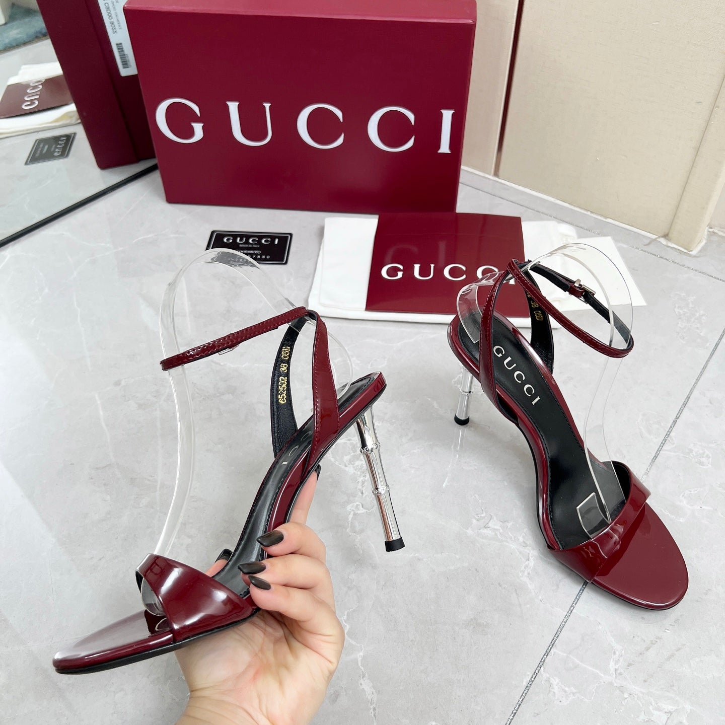 GC 25 Heeled 95mm Sandals Red Patent Leather 293859