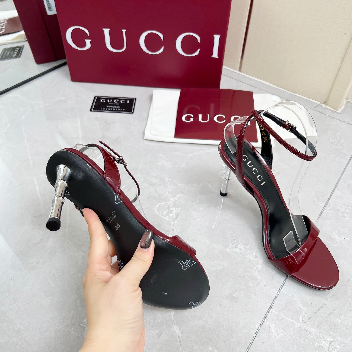 GC 25 Heeled 95mm Sandals Red Patent Leather 293859