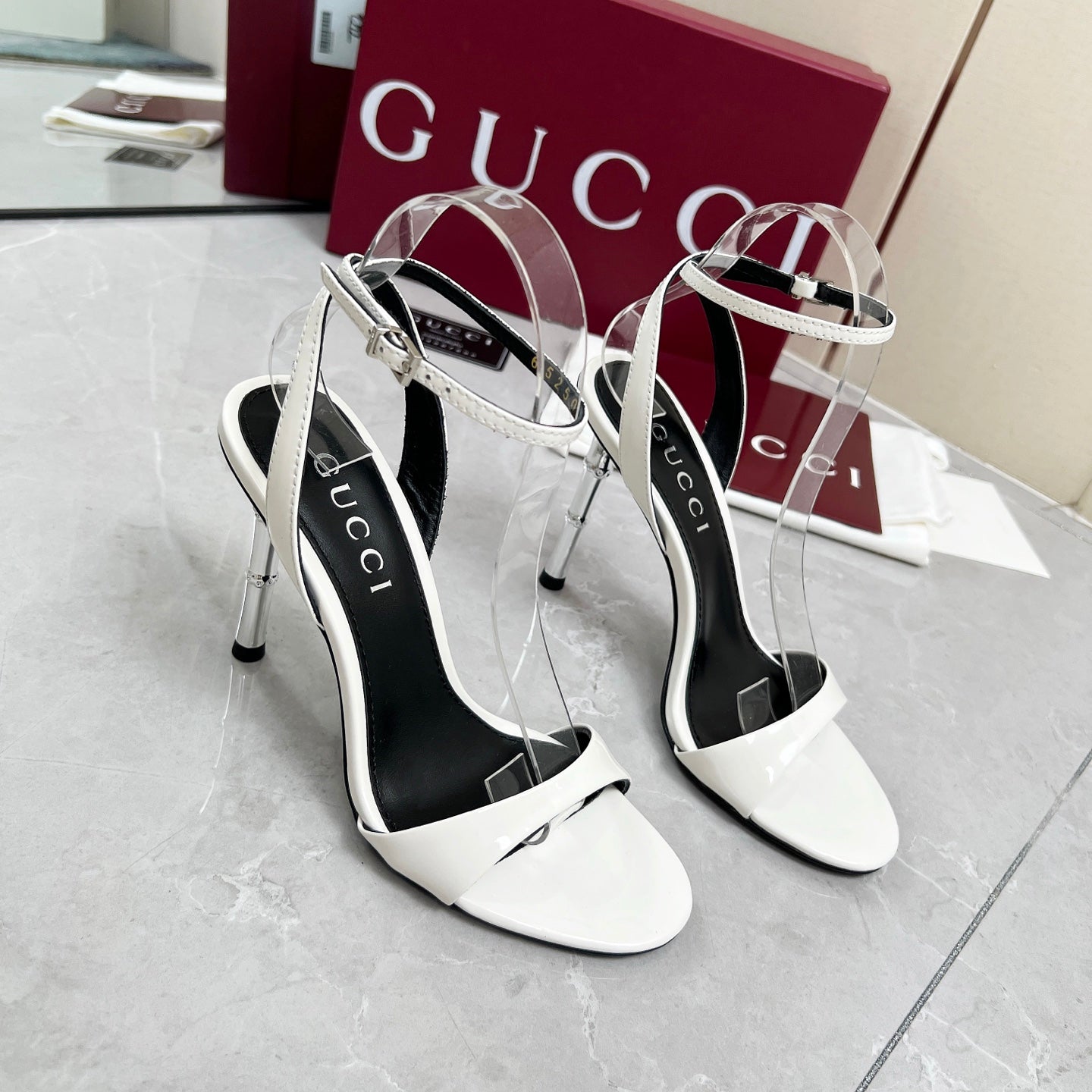 GC 25 Heeled 95mm Sandals White Patent Leather 293860