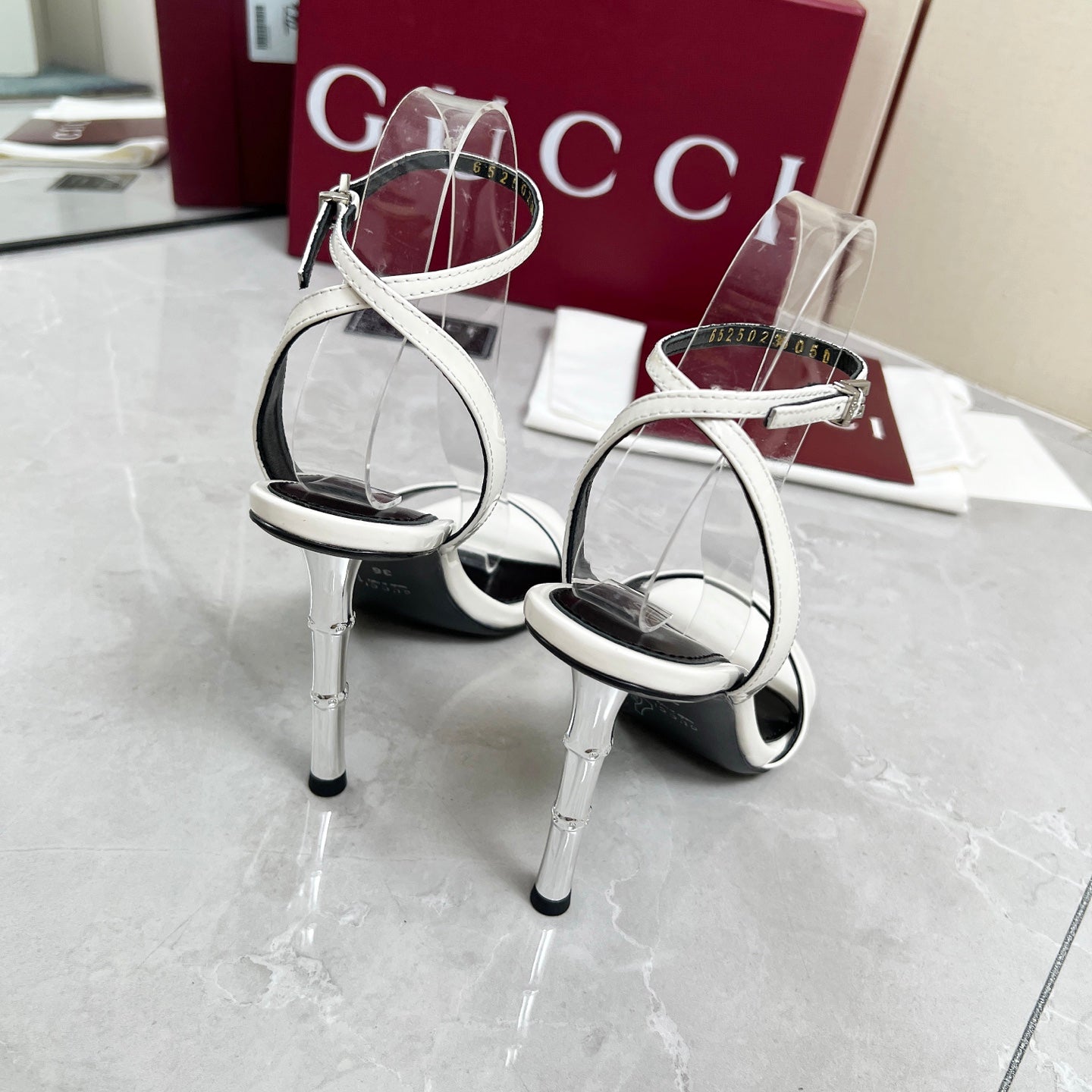 GC 25 Heeled 95mm Sandals White Patent Leather 293860