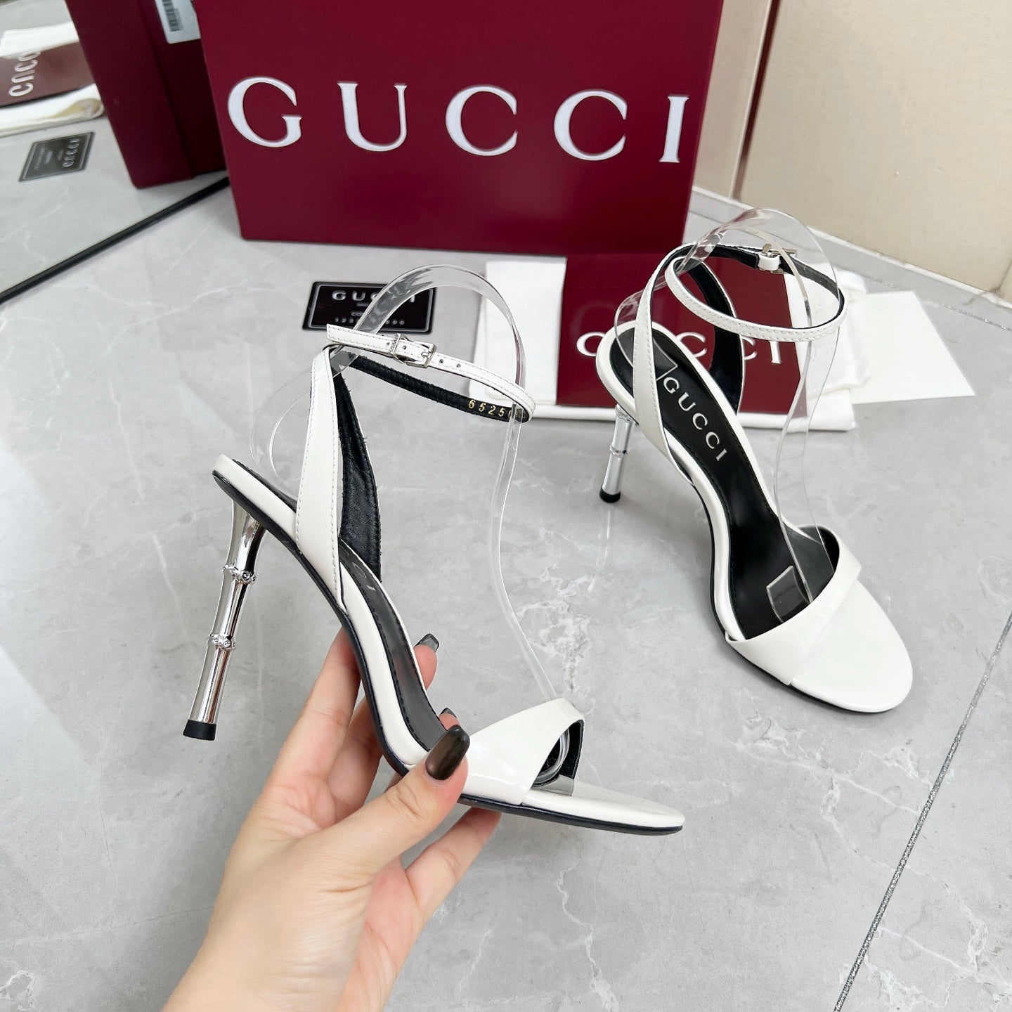 GC 25 Heeled 95mm Sandals White Patent Leather 293860