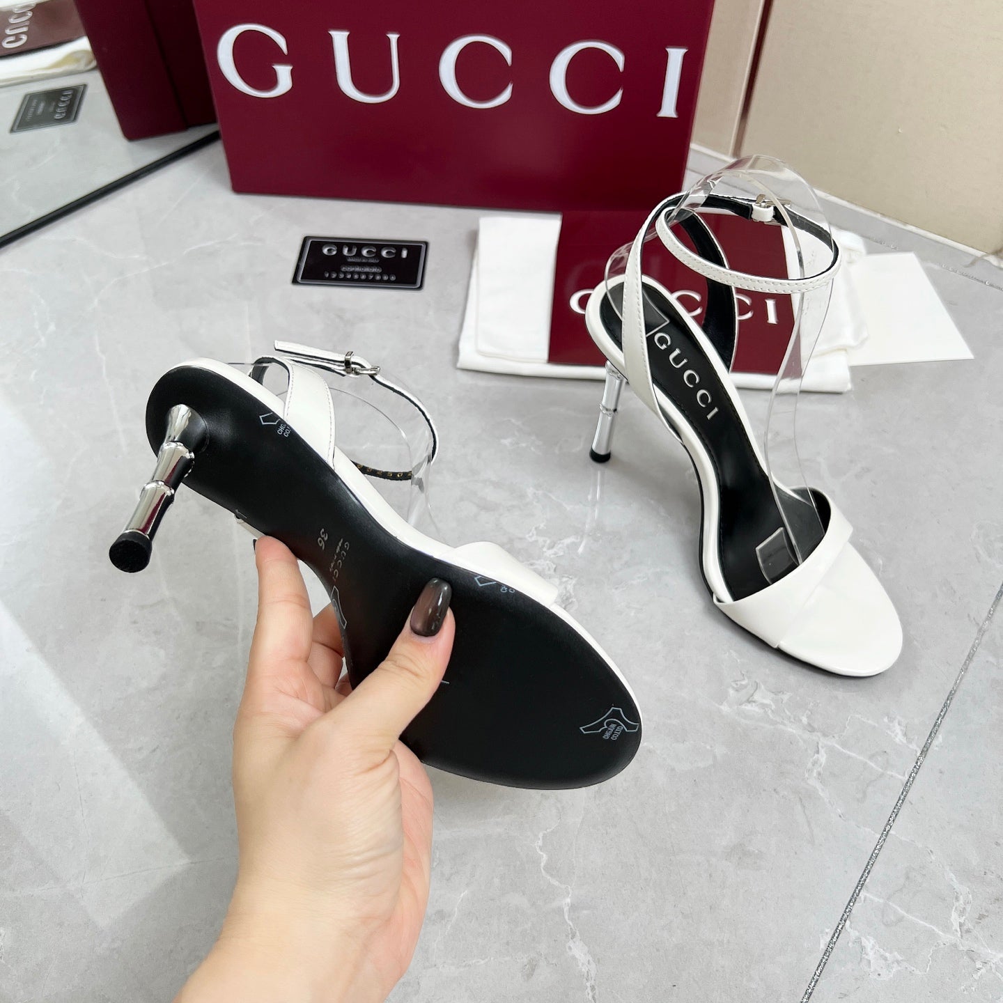 GC 25 Heeled 95mm Sandals White Patent Leather 293860